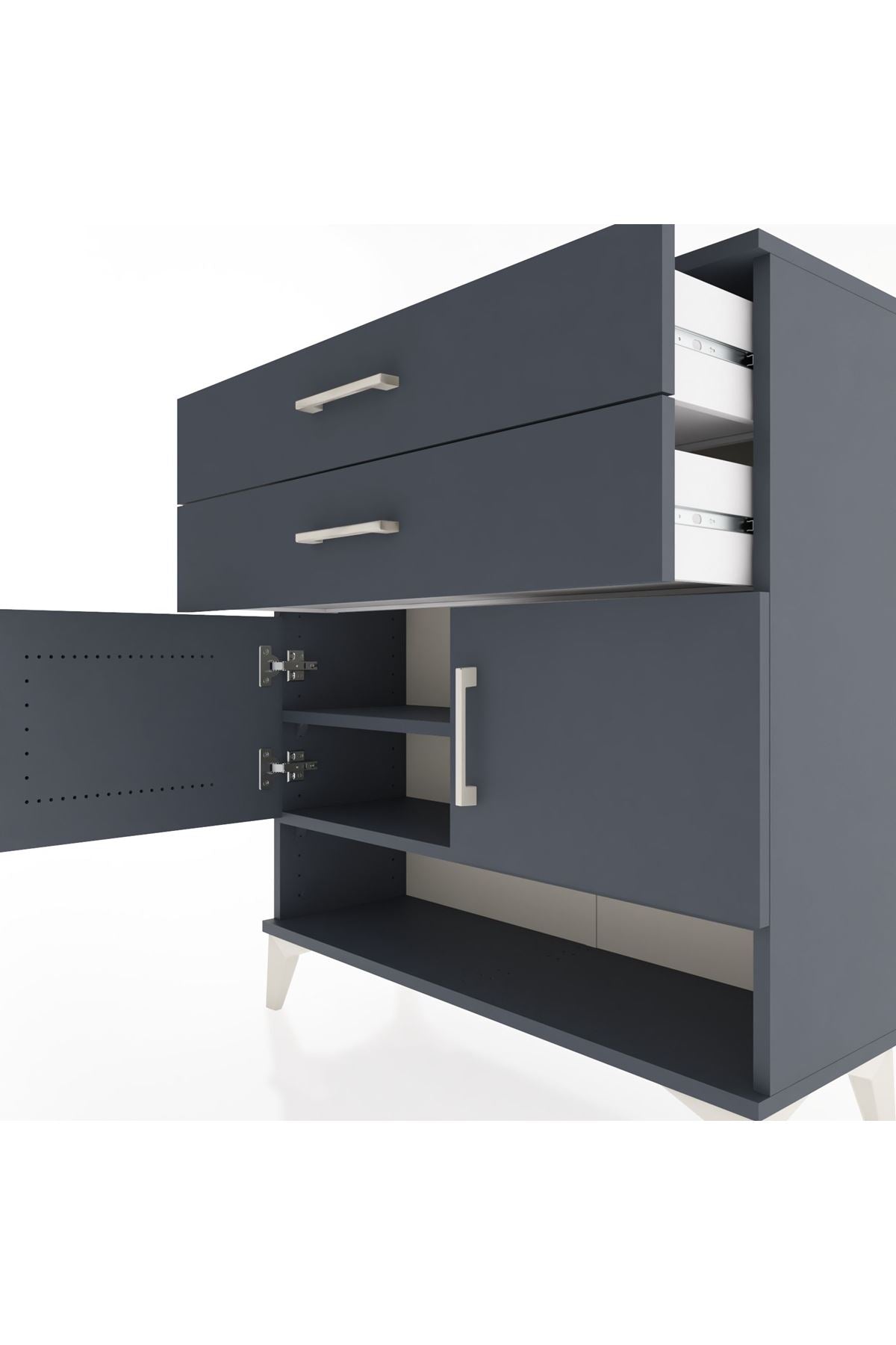 Arges Şifonyer 2 Raflı 2 Çekmeceli 2 Kapaklı 88x30x96 Antrasit-Antrasit