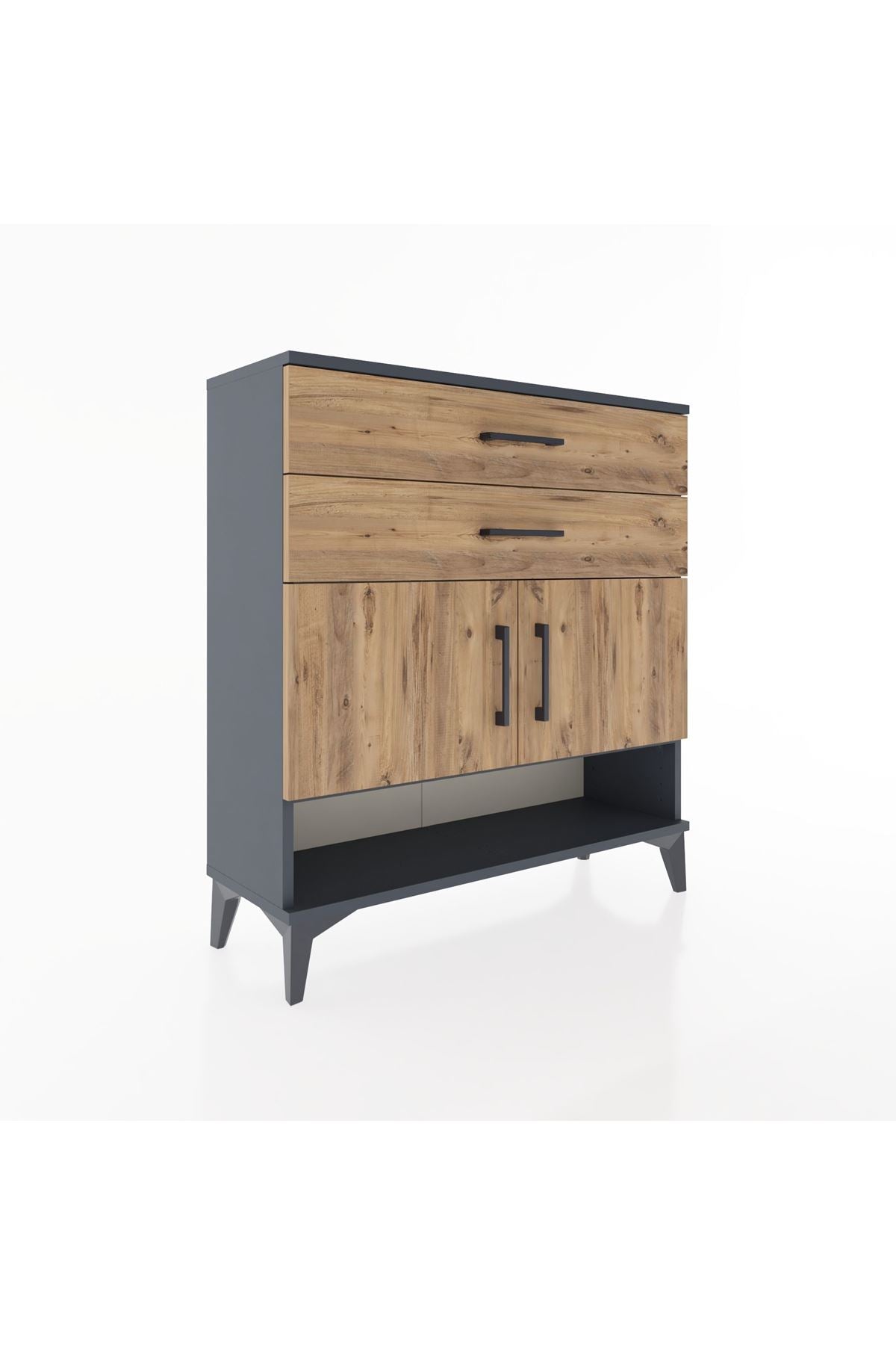 Arges Şifonyer 2 Raflı 2 Çekmeceli 2 Kapaklı 88x30x96 Antrasit-Çam