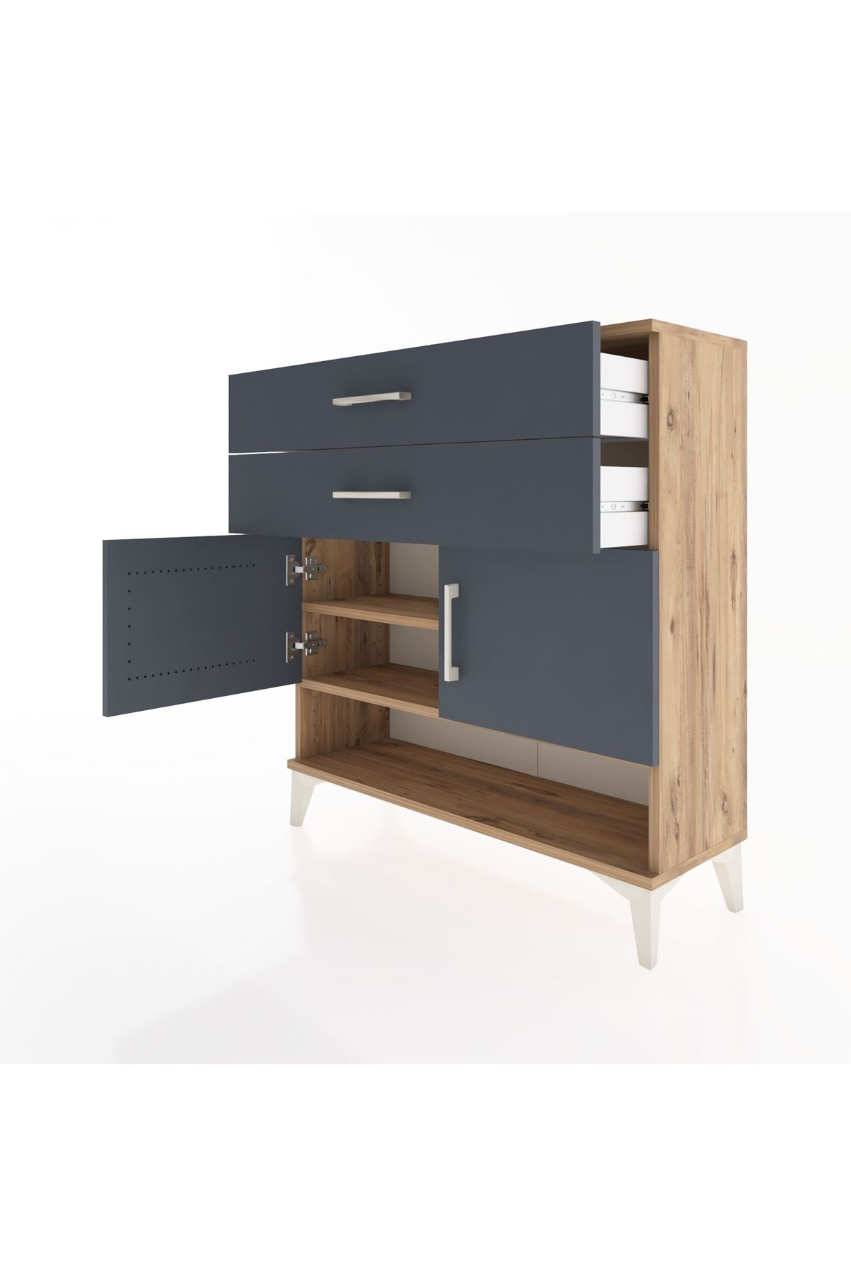 Arges Şifonyer 2 Raflı 2 Çekmeceli 2 Kapaklı 88x30x96 Çam-Antrasit
