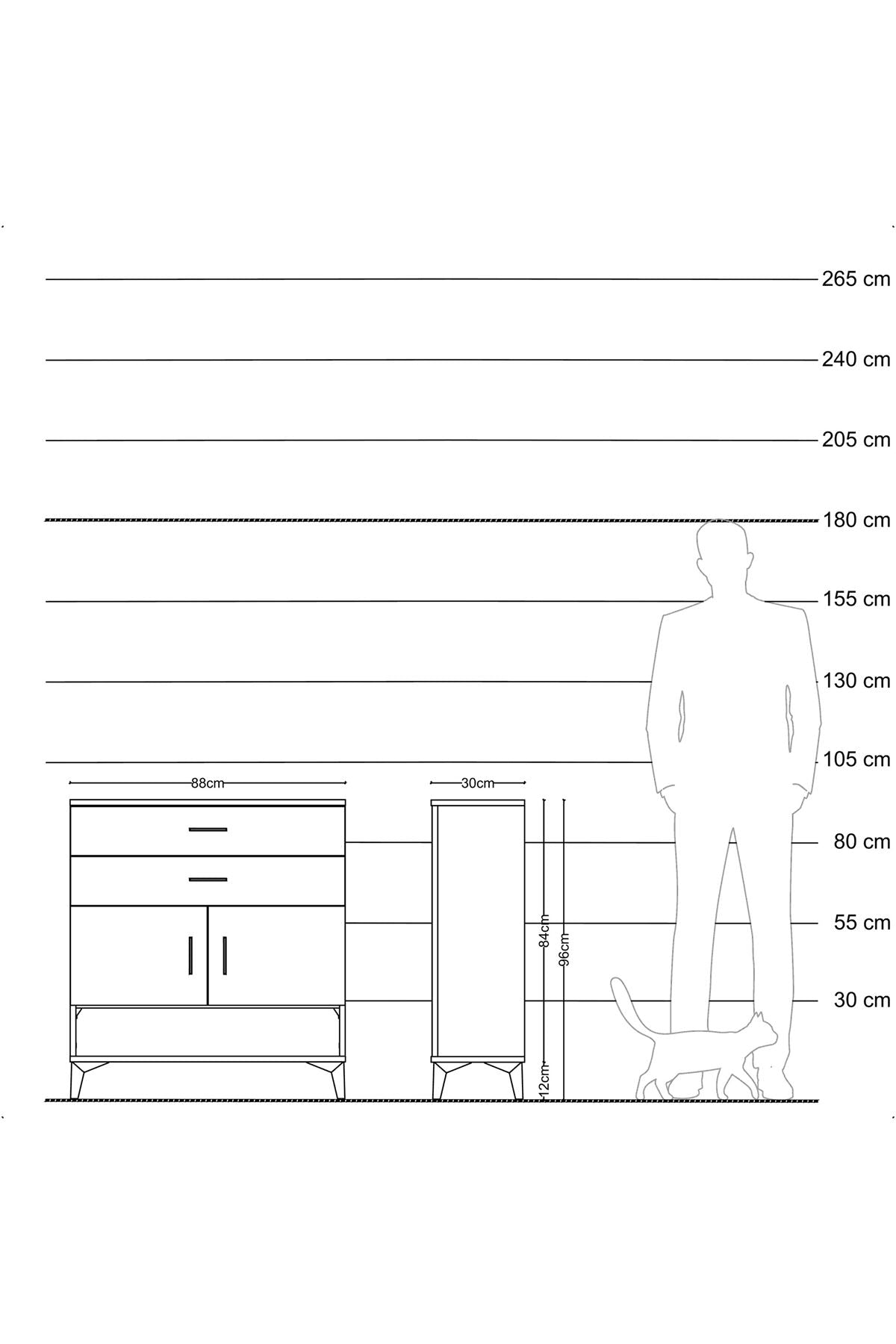 Arges Şifonyer 2 Raflı 2 Çekmeceli 2 Kapaklı 88x30x96 Çam-Antrasit
