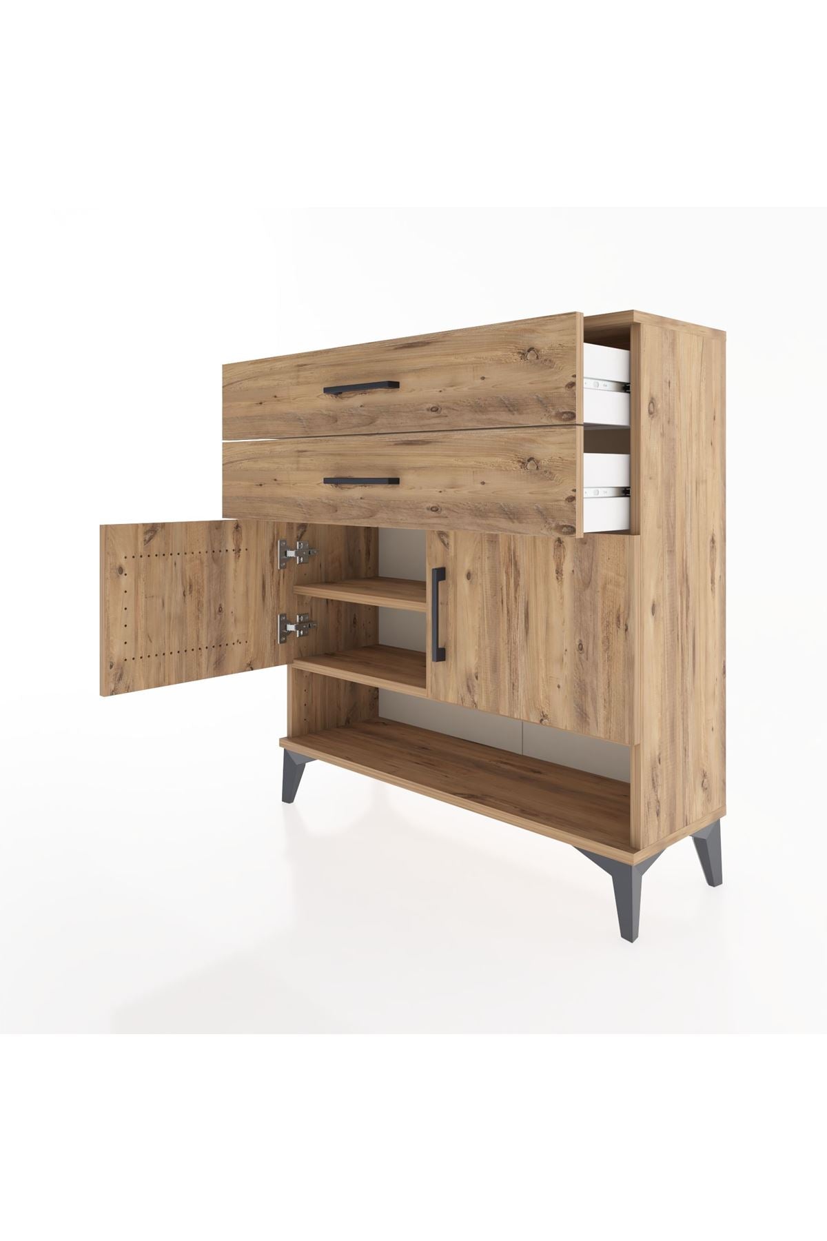 Arges Şifonyer 2 Raflı 2 Çekmeceli 2 Kapaklı 88x30x96 Çam-Çam