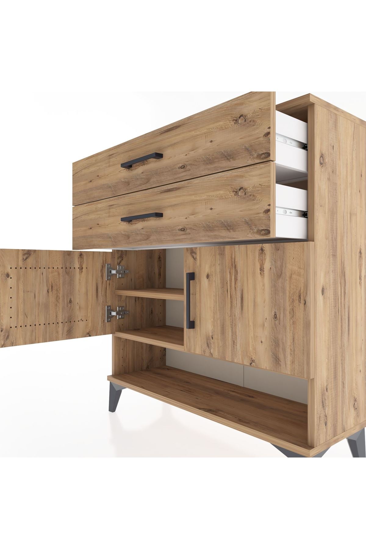 Arges Şifonyer 2 Raflı 2 Çekmeceli 2 Kapaklı 88x30x96 Çam-Çam