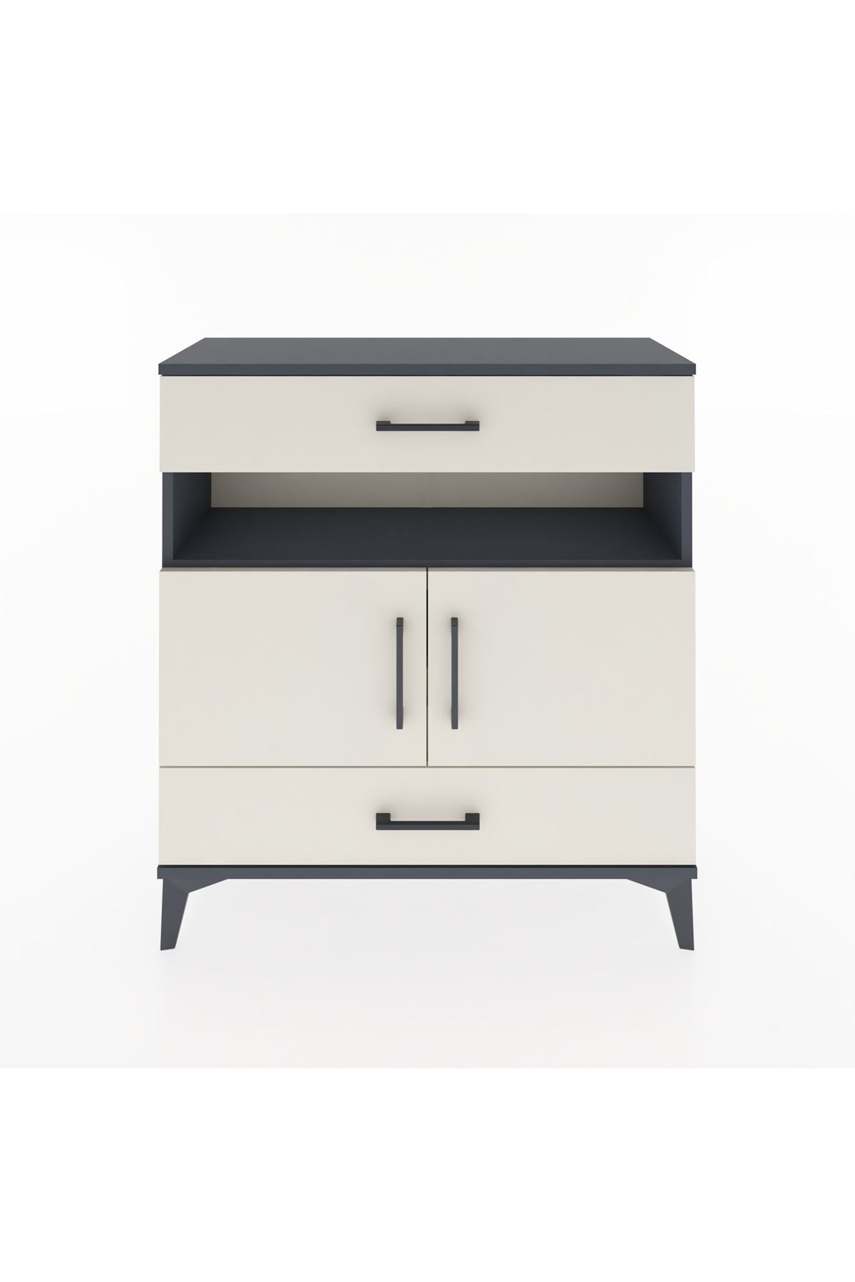 Arges Şifonyer 3 Raflı 2 Çekmeceli 2 Kapaklı 88x30x96 Antrasit-Aytaşı