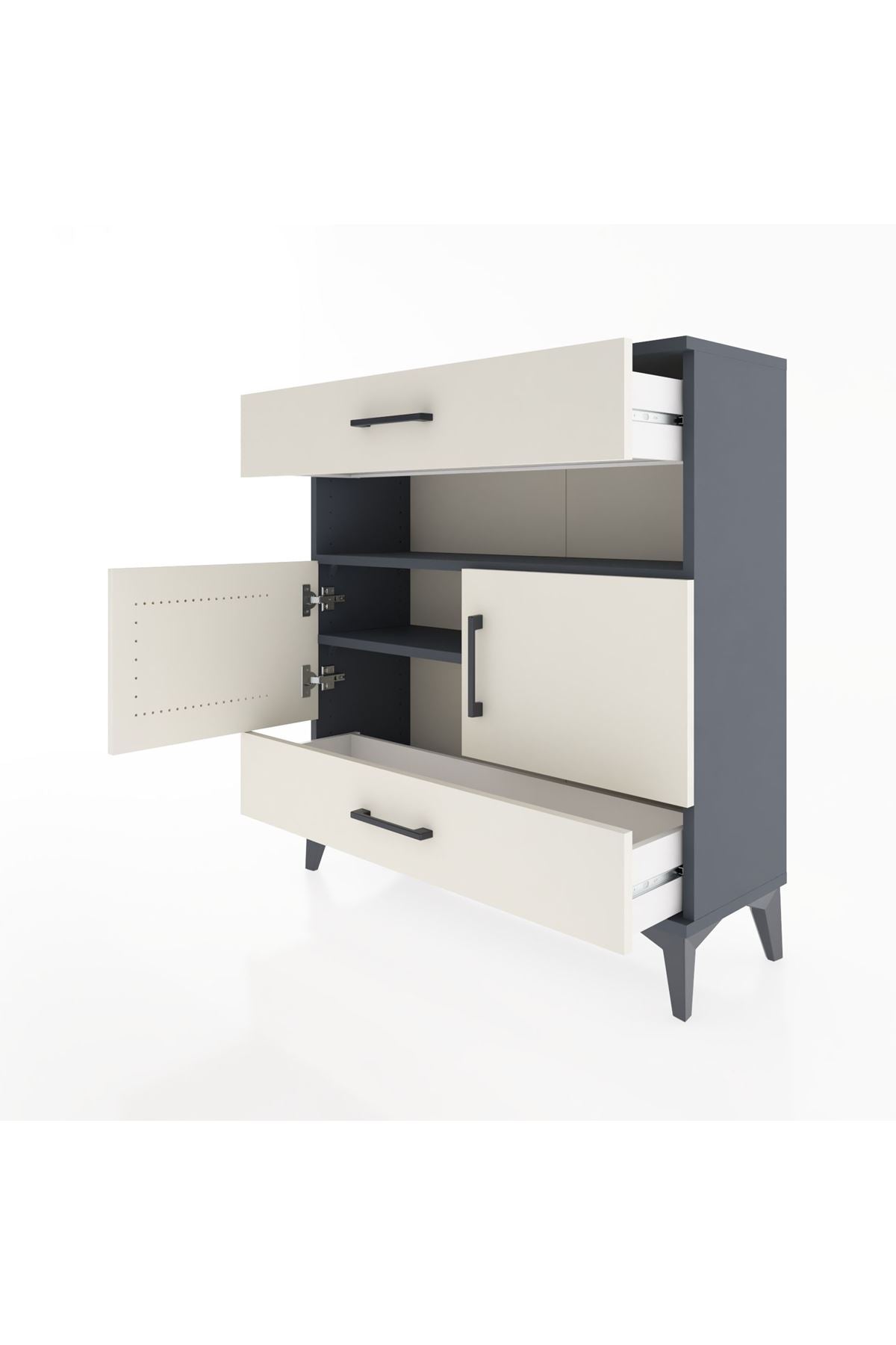 Arges Şifonyer 3 Raflı 2 Çekmeceli 2 Kapaklı 88x30x96 Antrasit-Aytaşı