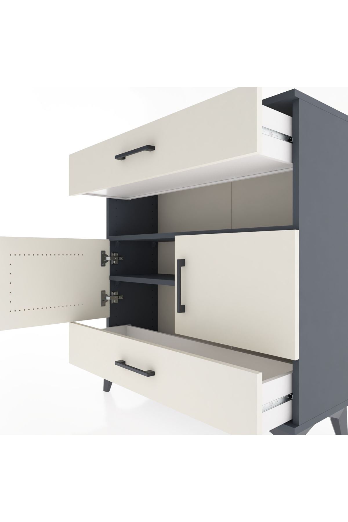 Arges Şifonyer 3 Raflı 2 Çekmeceli 2 Kapaklı 88x30x96 Antrasit-Aytaşı