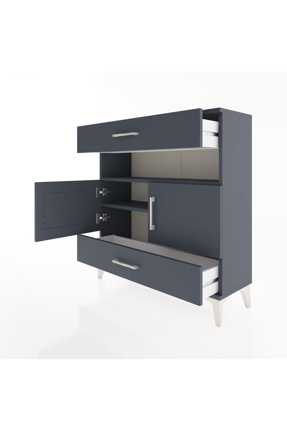 Arges Şifonyer 3 Raflı 2 Çekmeceli 2 Kapaklı 88x30x96 Antrasit-Antrasit