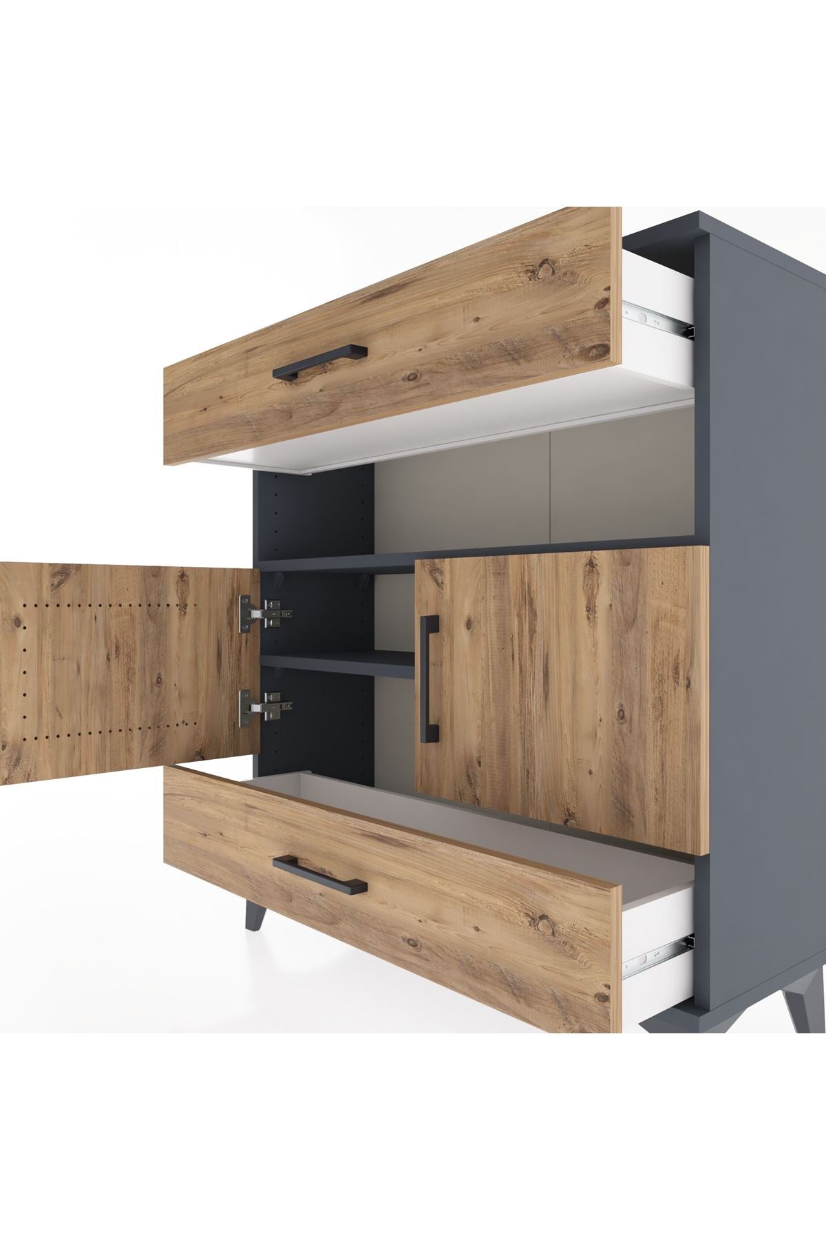 Arges Şifonyer 3 Raflı 2 Çekmeceli 2 Kapaklı 88x30x96 Antrasit-Çam