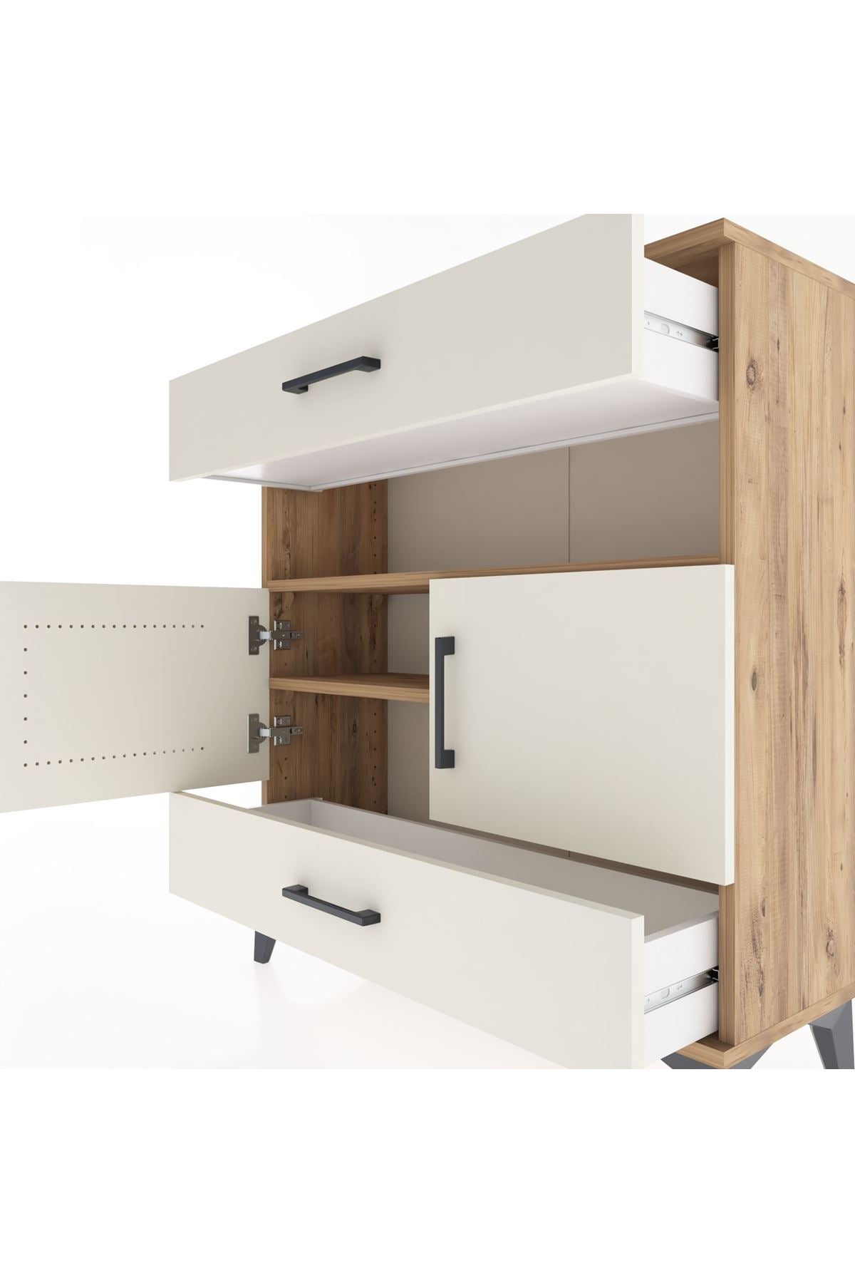 Arges Şifonyer 3 Raflı 2 Çekmeceli 2 Kapaklı 88x30x96 Çam-Aytaşı