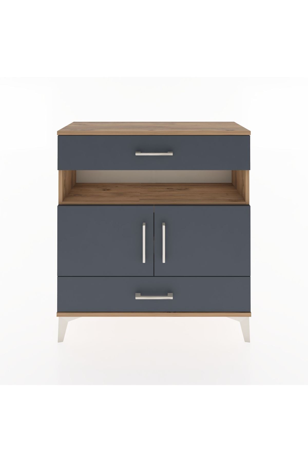 Arges Şifonyer 3 Raflı 2 Çekmeceli 2 Kapaklı 88x30x96 Çam-Antrasit