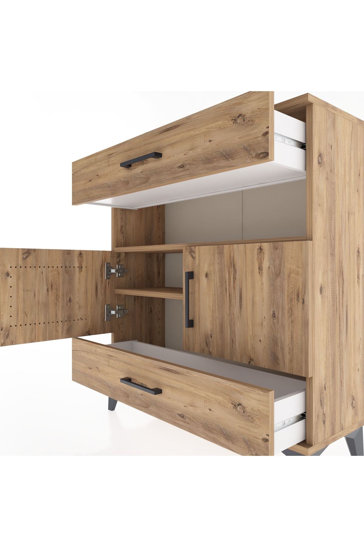 Arges Şifonyer 3 Raflı 2 Çekmeceli 2 Kapaklı 88x30x96 Çam-Çam