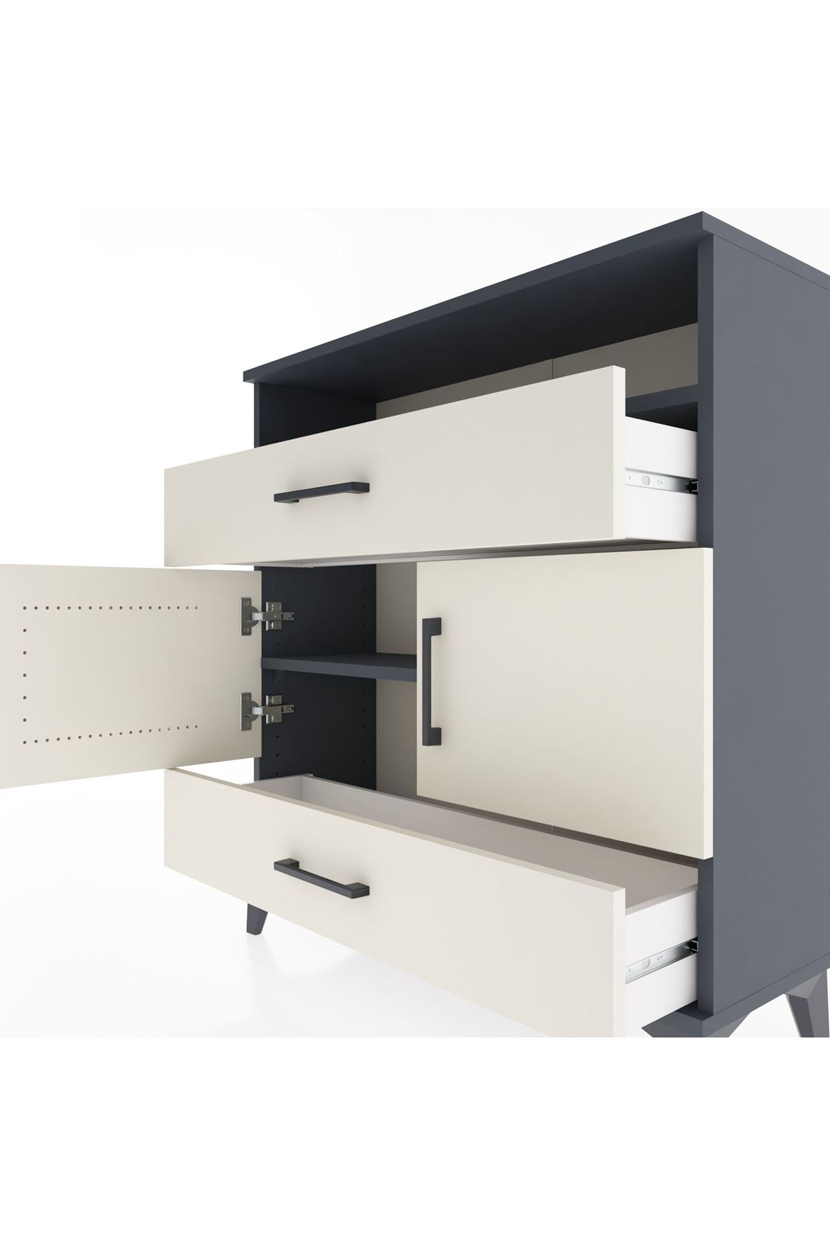 Arges Şifonyer 3 Raflı 2 Çekmeceli 2 Kapaklı 88x30x96 Antrasit-Aytaşı