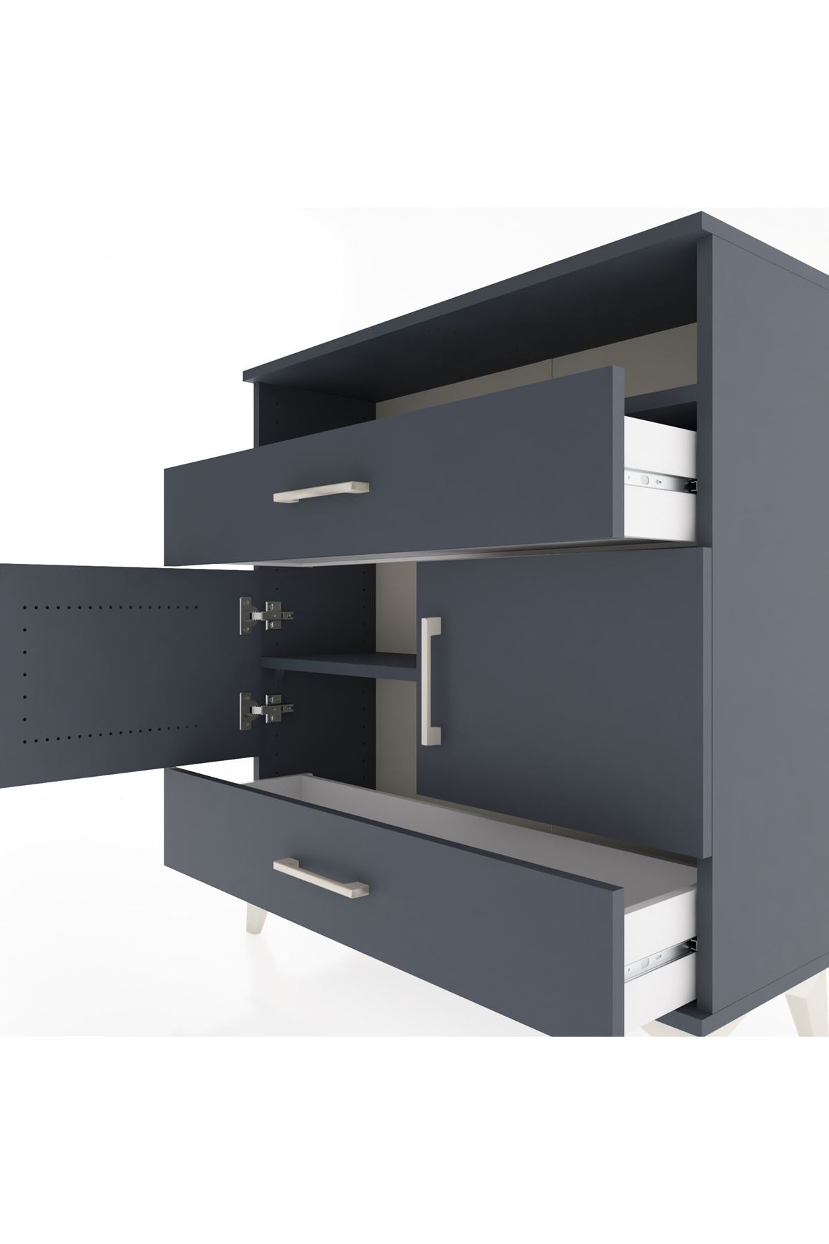 Arges Şifonyer 3 Raflı 2 Çekmeceli 2 Kapaklı 88x30x96 Antrasit-Antrasit