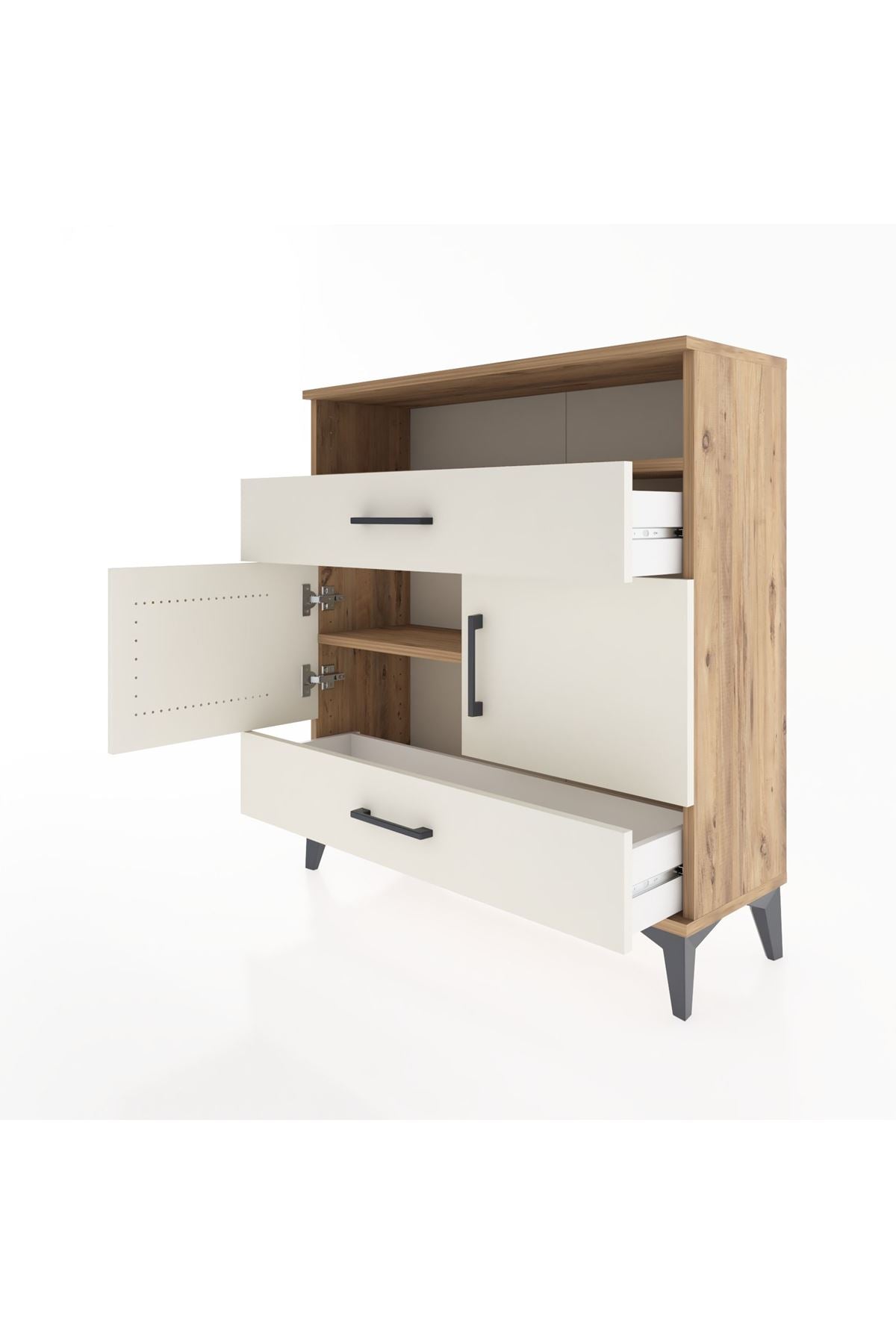 Arges Şifonyer 3 Raflı 2 Çekmeceli 2 Kapaklı 88x30x96 Çam-Aytaşı