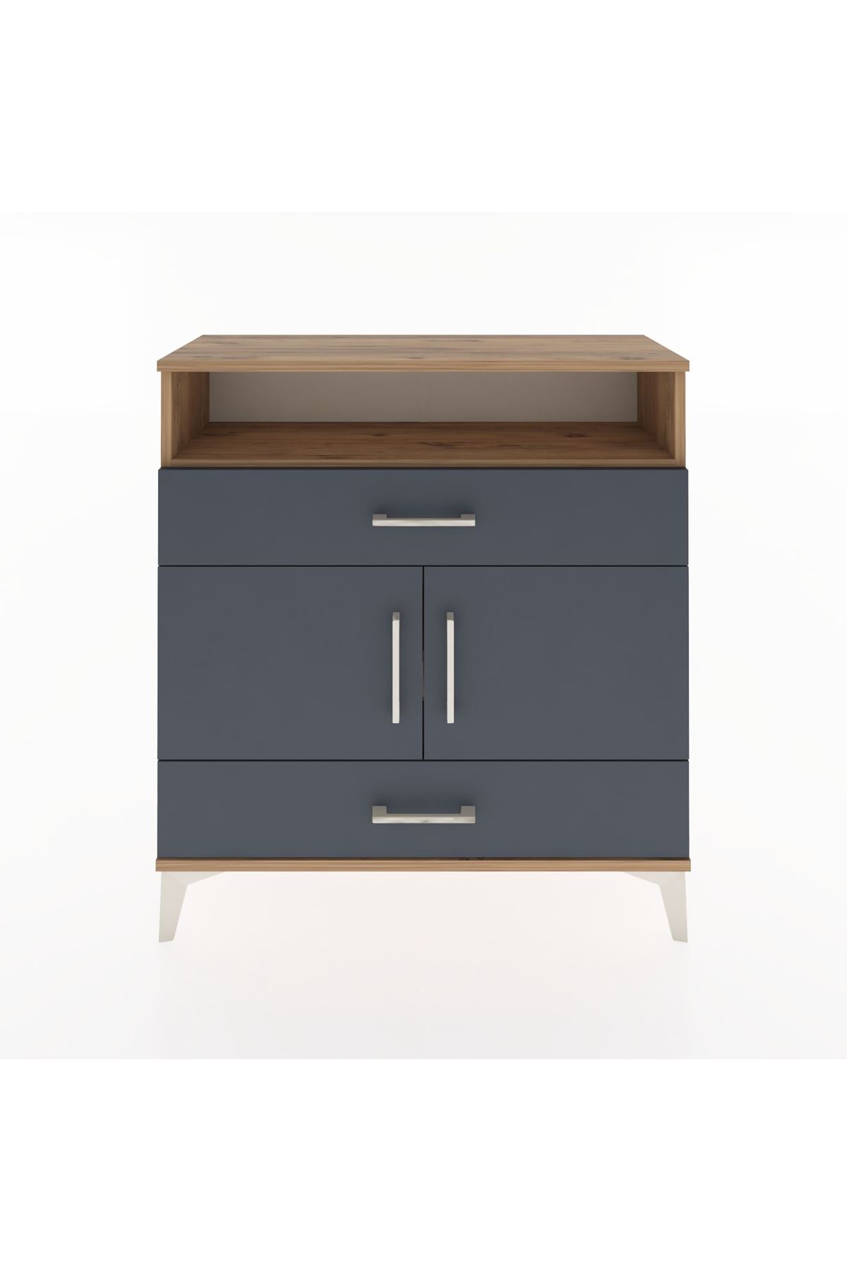 Arges Şifonyer 3 Raflı 2 Çekmeceli 2 Kapaklı 88x30x96 Çam-Antrasit