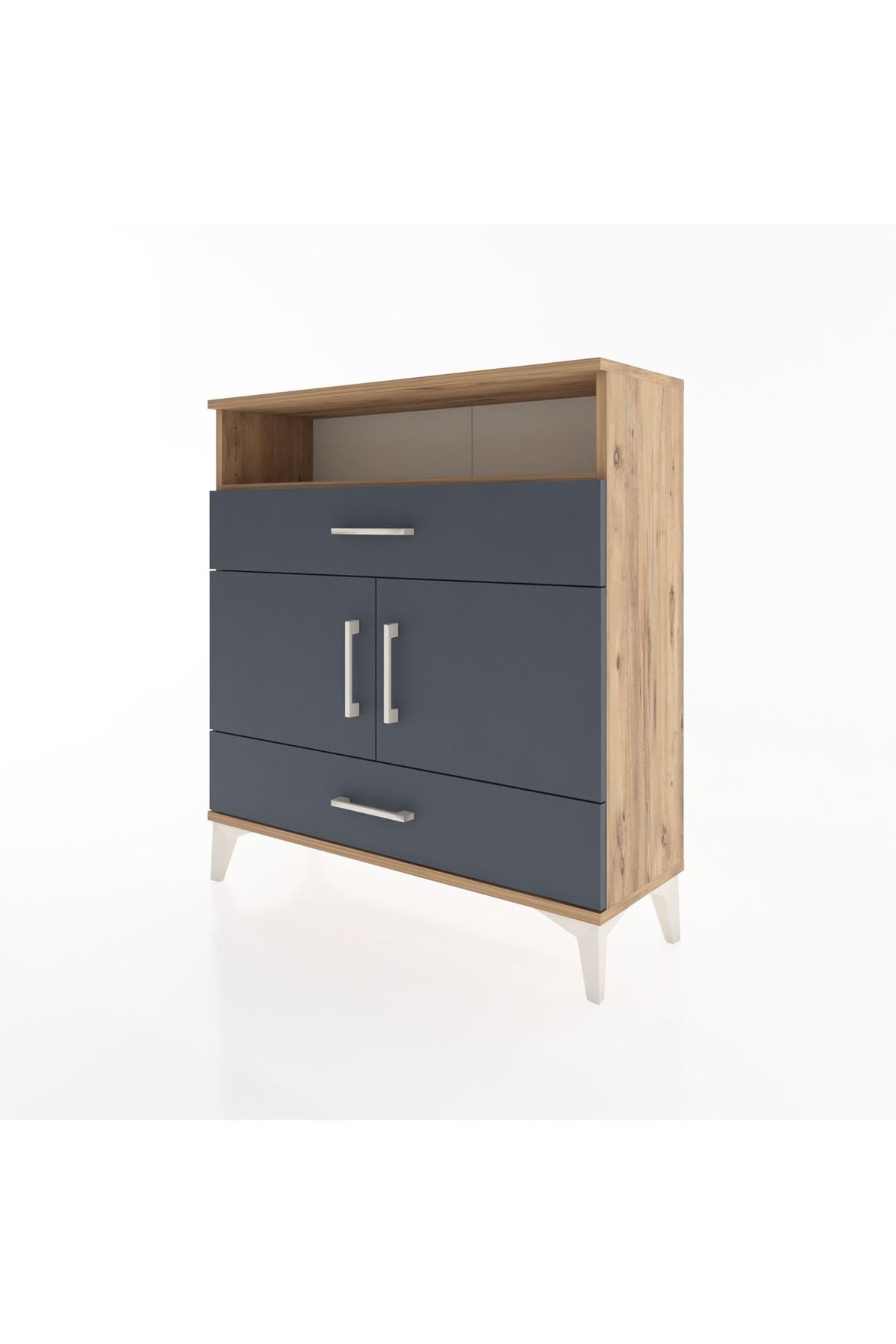 Arges Şifonyer 3 Raflı 2 Çekmeceli 2 Kapaklı 88x30x96 Çam-Antrasit