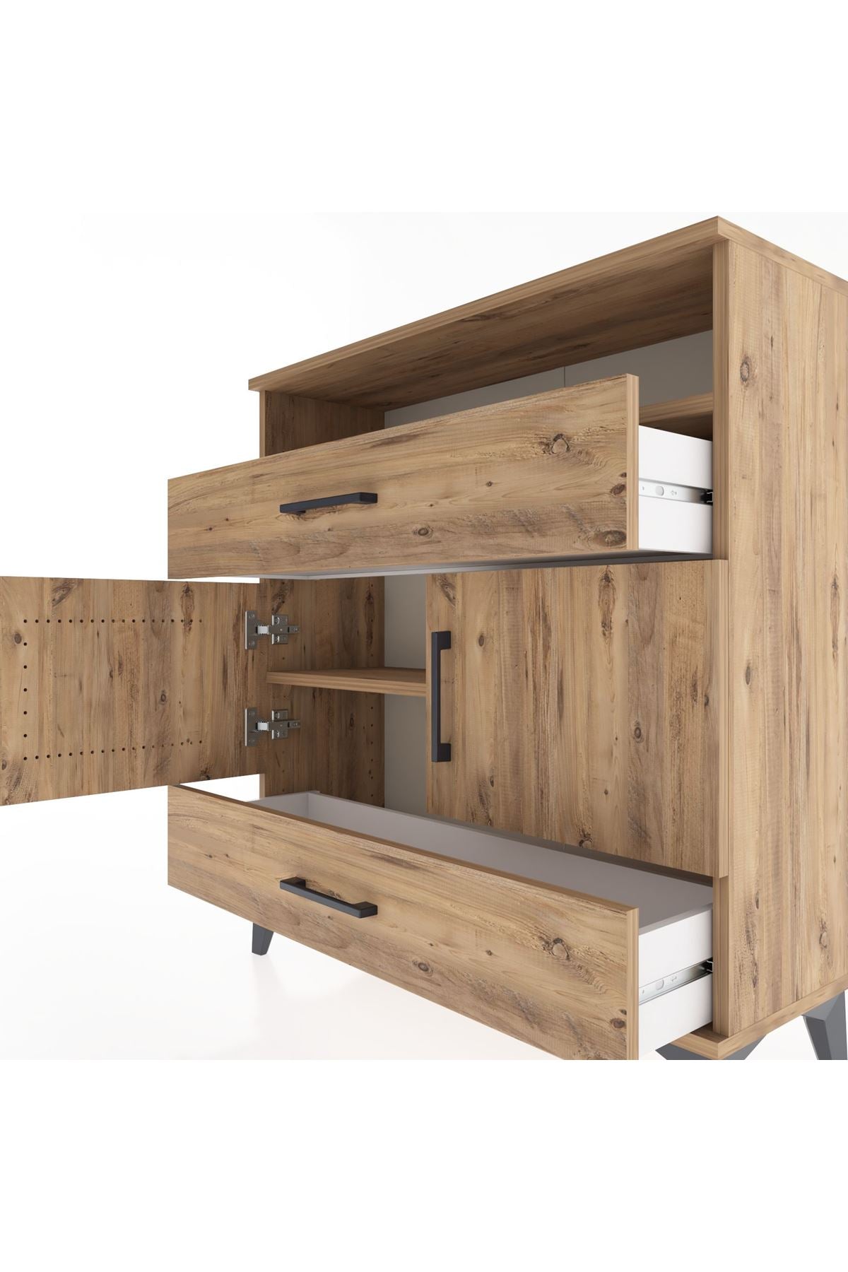 Arges Şifonyer 3 Raflı 2 Çekmeceli 2 Kapaklı 88x30x96 Çam-Çam