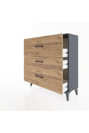 Arges Şifonyer 3 Çekmeceli 88x30x96 Antrasit-Çam