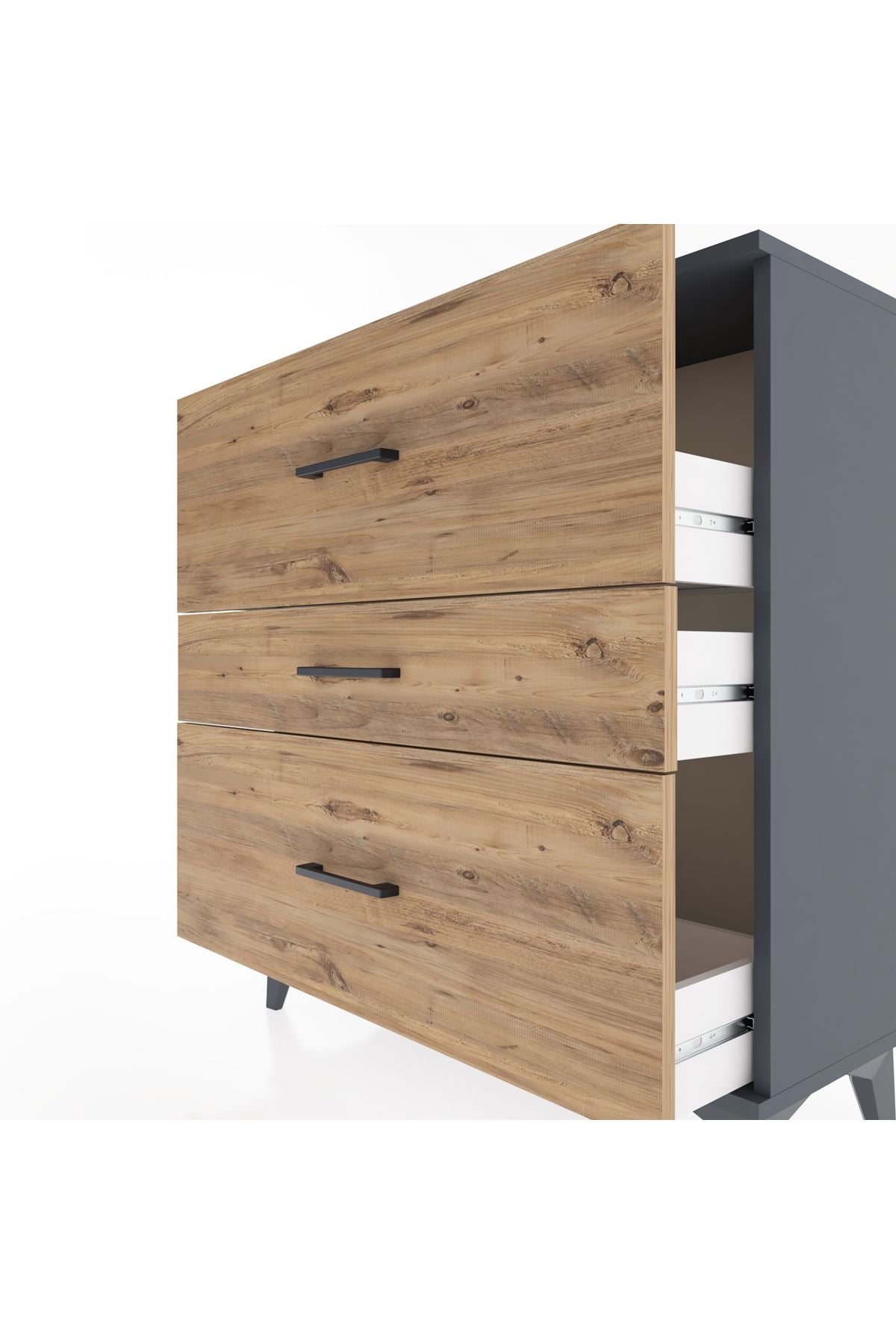 Arges Şifonyer 3 Çekmeceli 88x30x96 Antrasit-Çam