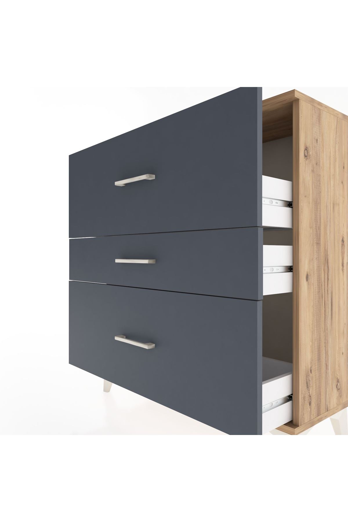 Arges Şifonyer 3 Çekmeceli 88x30x96 Çam-Antrasit