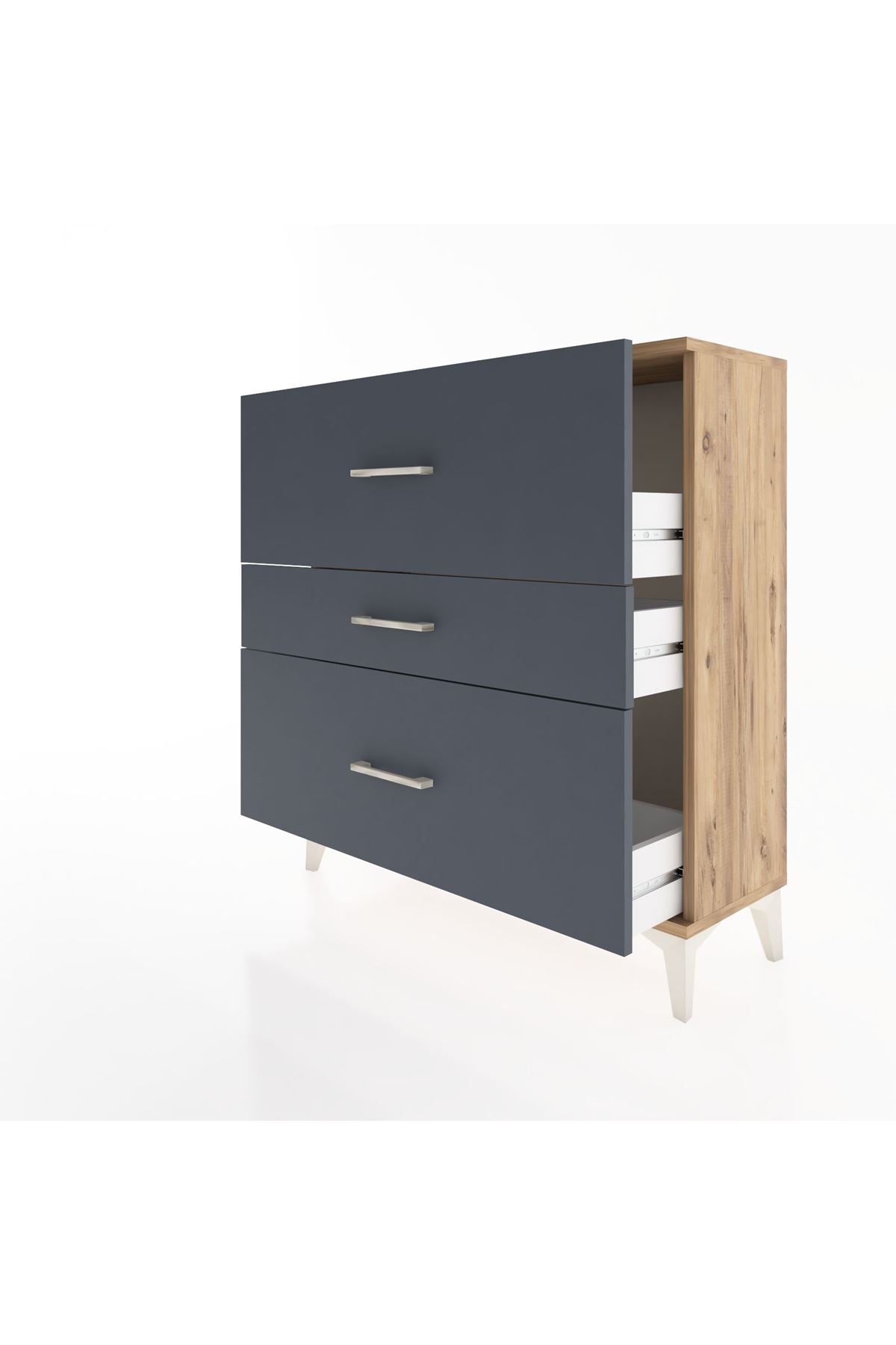 Arges Şifonyer 3 Çekmeceli 88x30x96 Çam-Antrasit