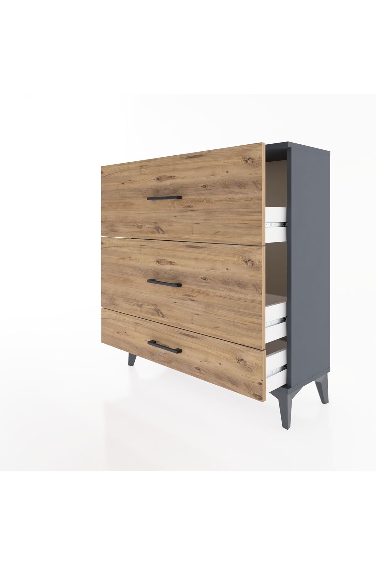 Arges Şifonyer 3 Çekmeceli 88x30x96 Antrasit-Çam