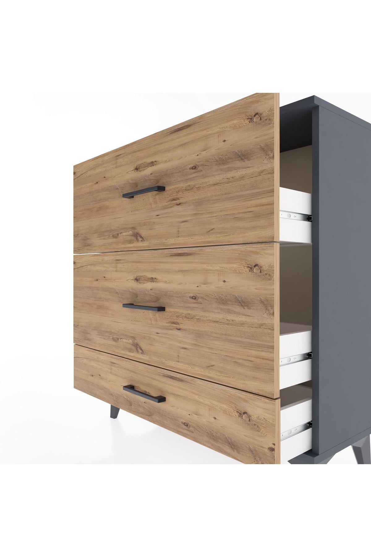 Arges Şifonyer 3 Çekmeceli 88x30x96 Antrasit-Çam