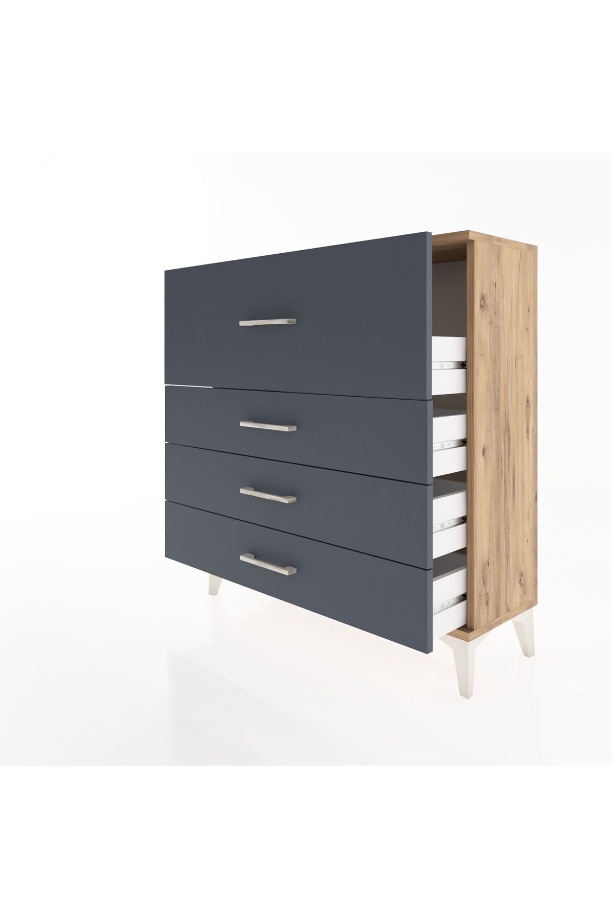 Arges Şifonyer 4 Çekmeceli 88x30x96 Çam-Antrasit