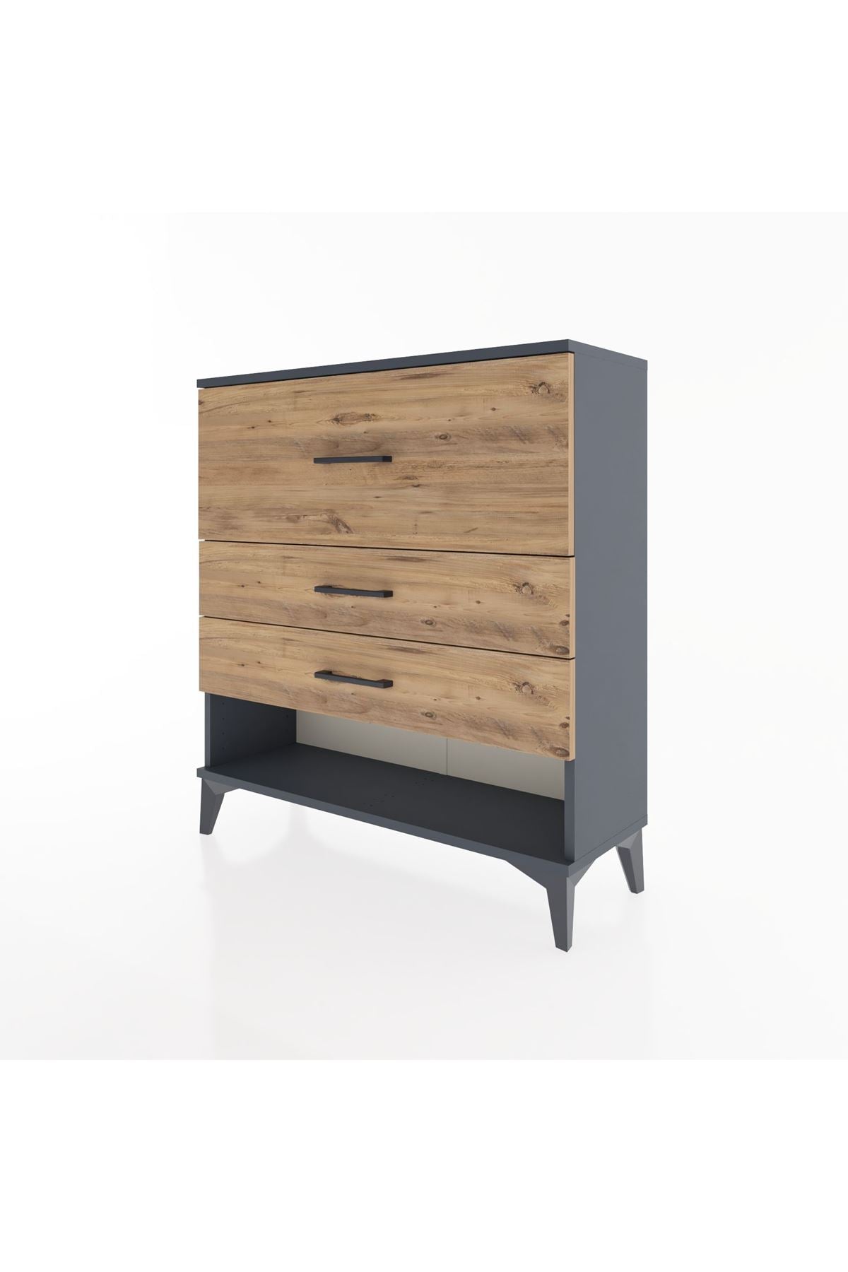 Arges Şifonyer 3 Çekmeceli 88x30x96 Antrasit-Çam