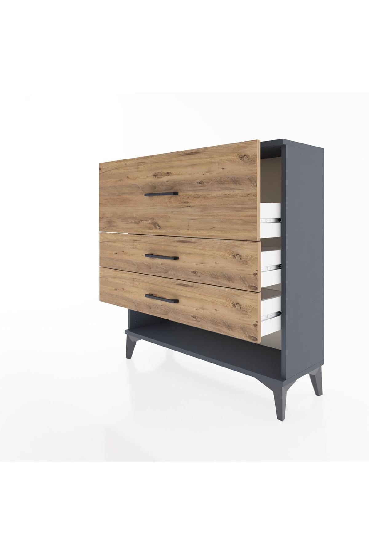 Arges Şifonyer 3 Çekmeceli 88x30x96 Antrasit-Çam