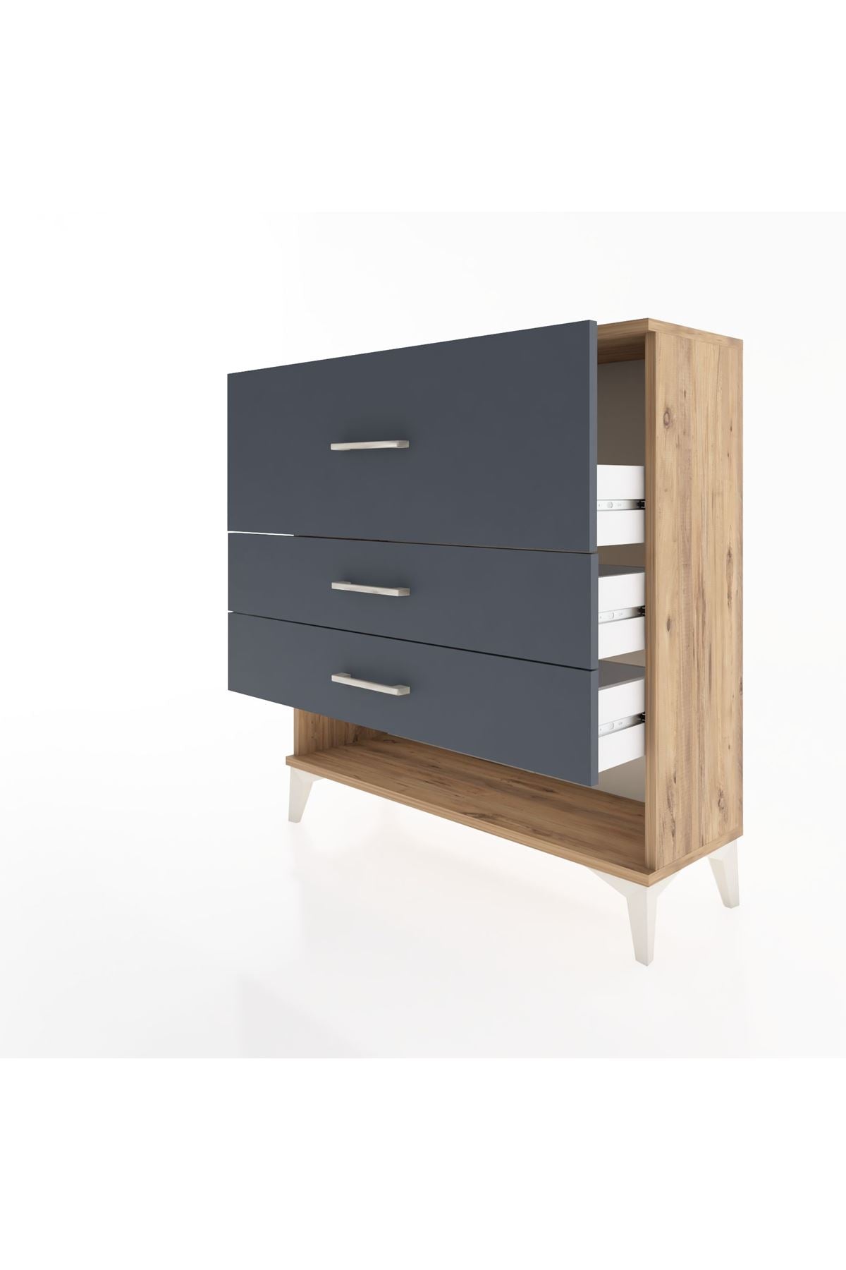 Arges Şifonyer 3 Çekmeceli 88x30x96 Çam-Antrasit