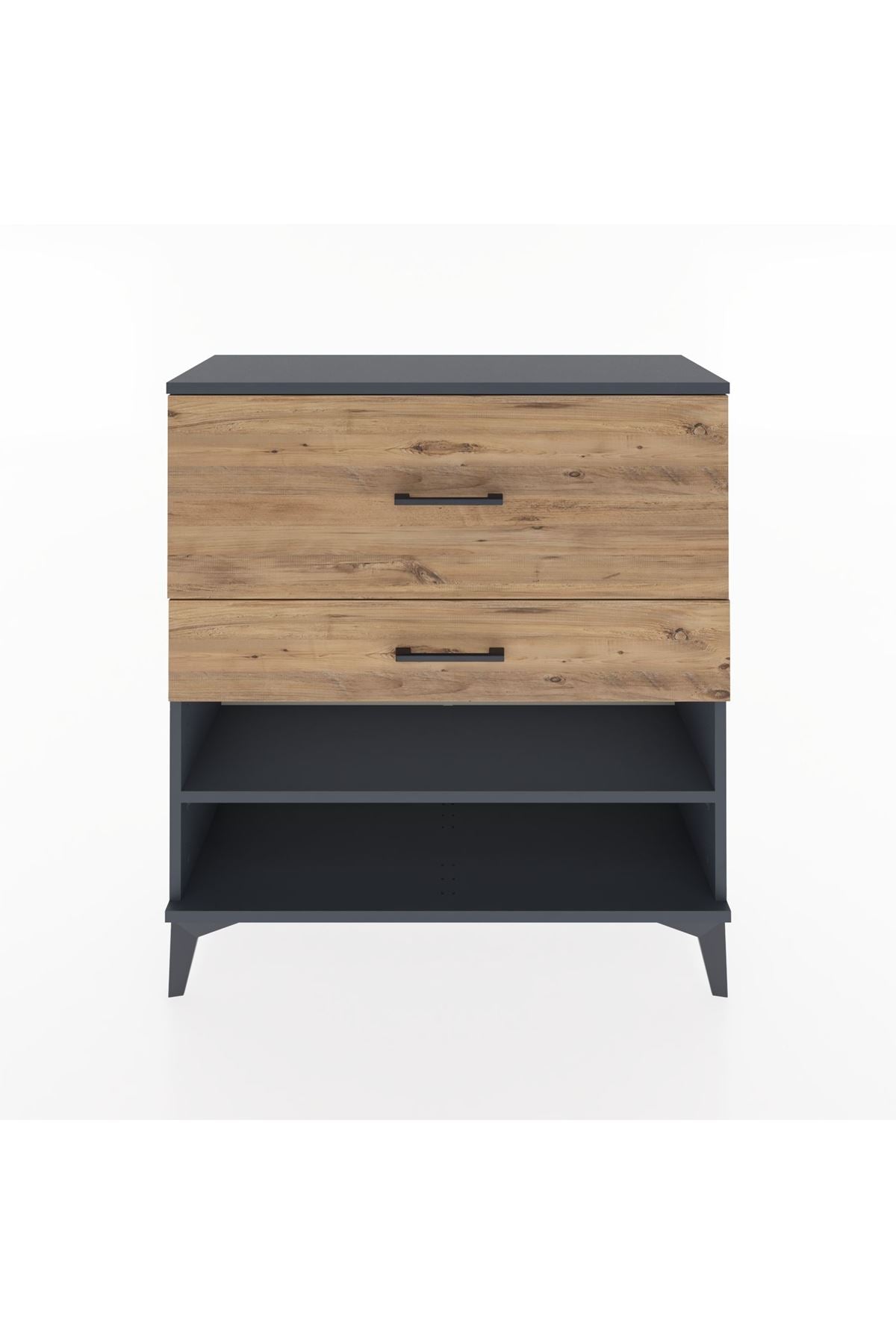 Arges Şifonyer Tek Raflı 2 Çekmeceli 88x30x96 Antrasit-Çam