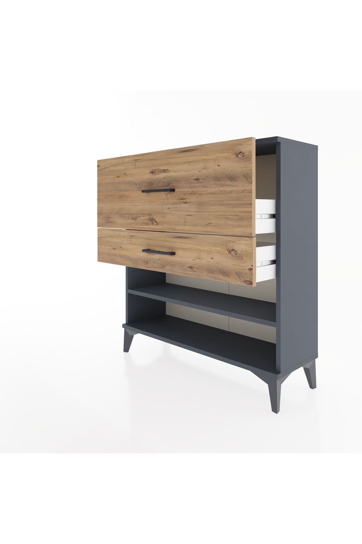 Arges Şifonyer Tek Raflı 2 Çekmeceli 88x30x96 Antrasit-Çam