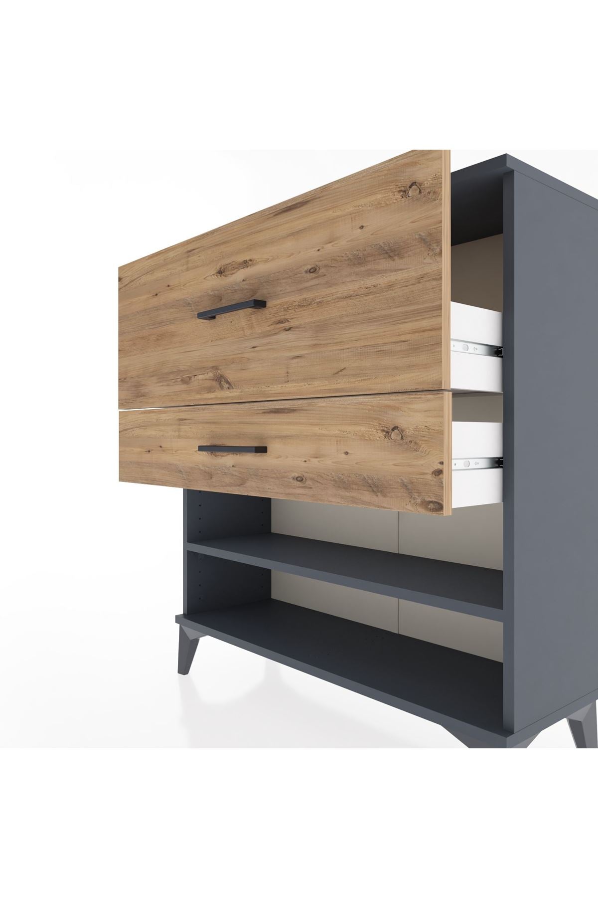 Arges Şifonyer Tek Raflı 2 Çekmeceli 88x30x96 Antrasit-Çam