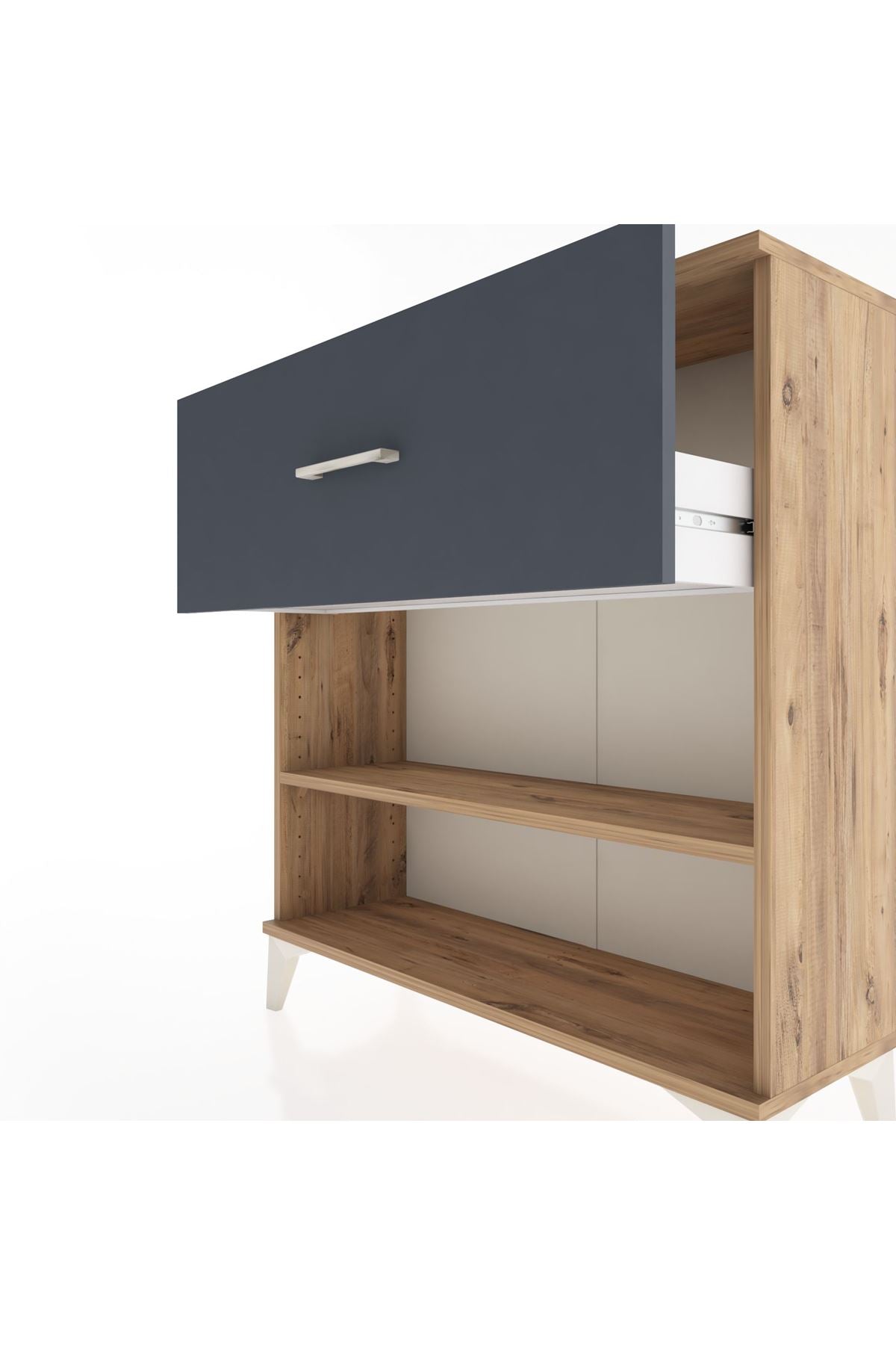 Arges Şifonyer Tek Raflı Tek Çekmeceli 88x30x96 Çam-Antrasit