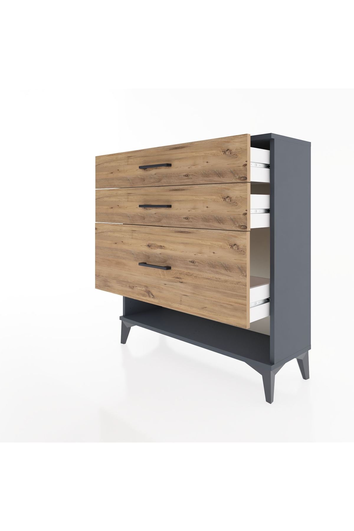 Arges Şifonyer 3 Çekmeceli 88x30x96 Antrasit-Çam