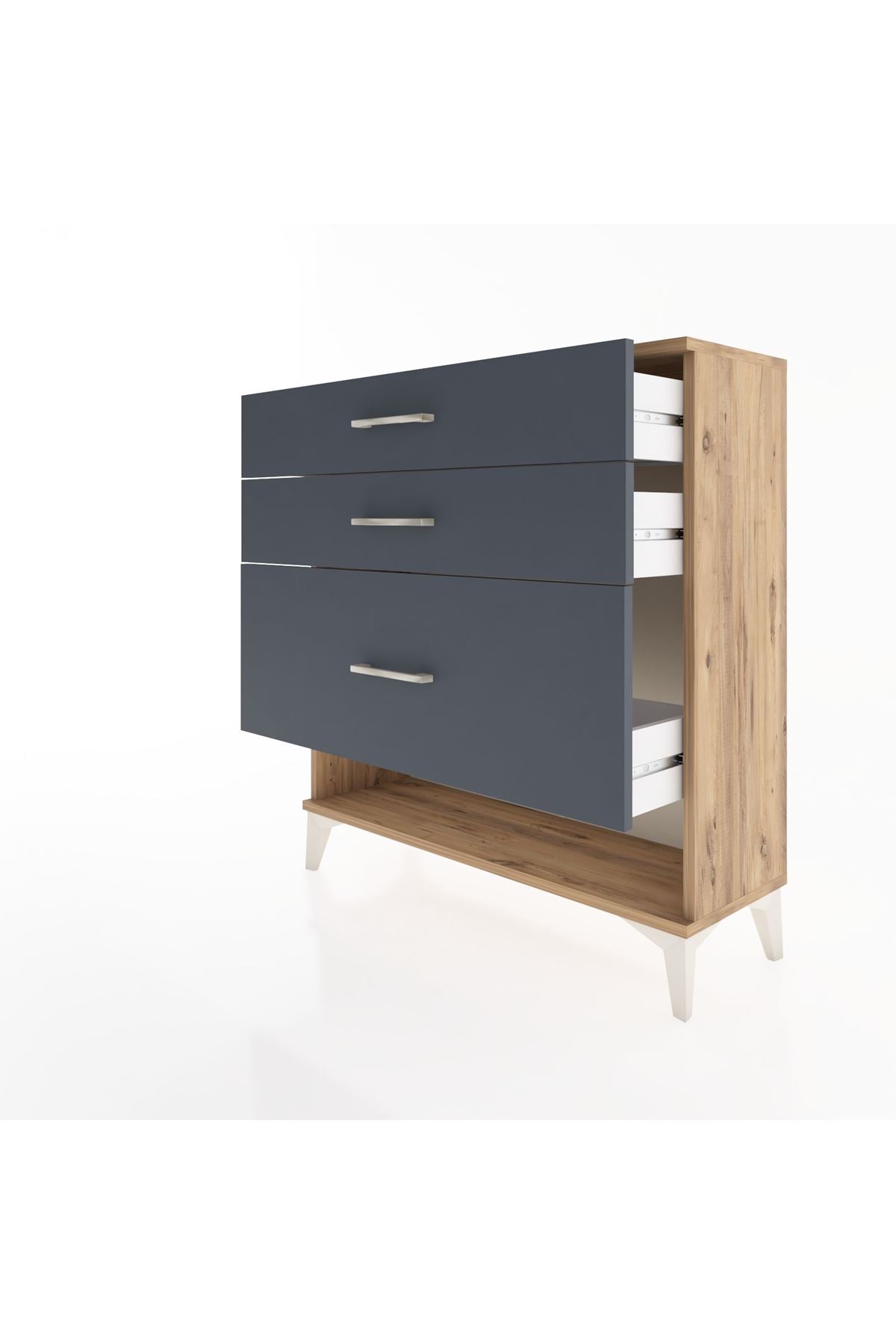 Arges Şifonyer 3 Çekmeceli 88x30x96 Çam-Antrasit