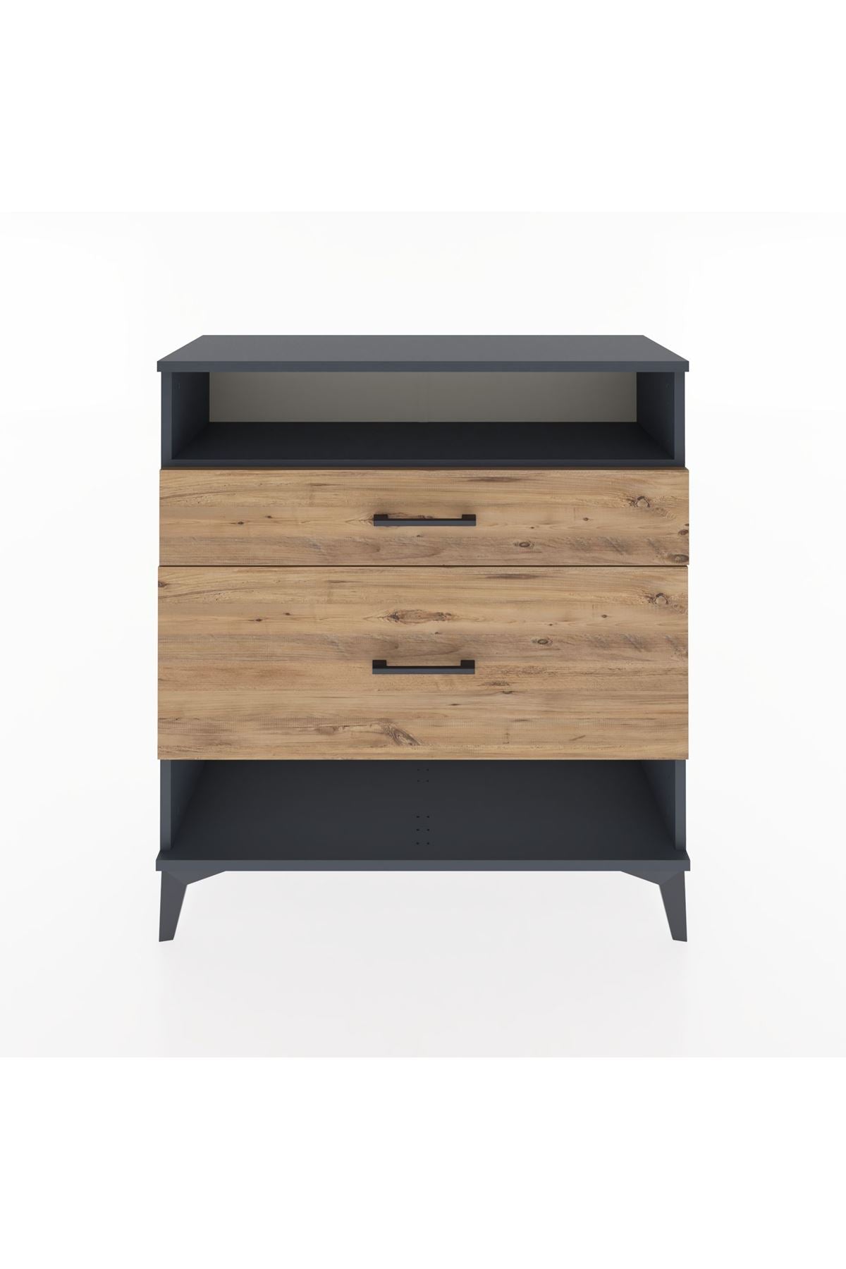 Arges Şifonyer Tek Raflı 2 Çekmeceli 88x30x96 Antrasit-Çam