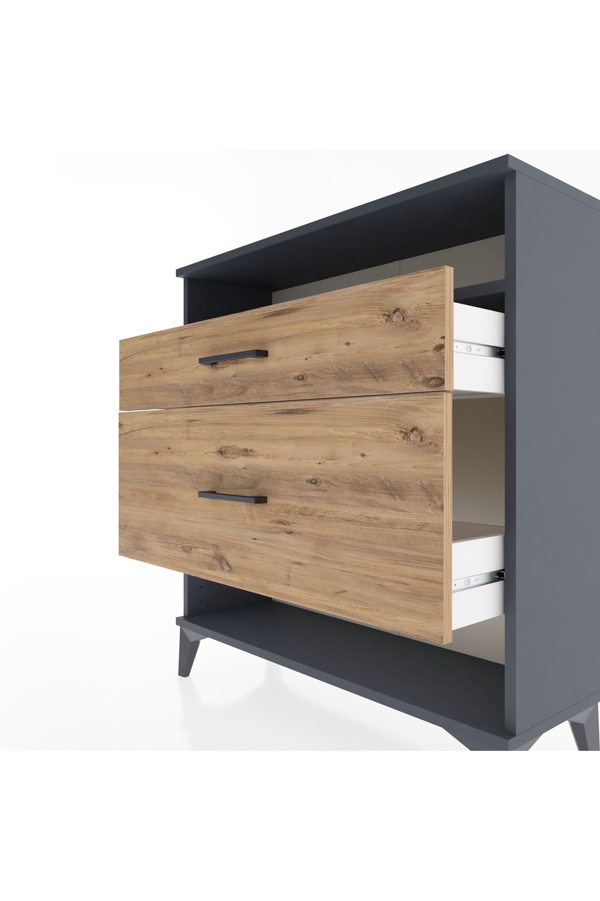 Arges Şifonyer Tek Raflı 2 Çekmeceli 88x30x96 Antrasit-Çam