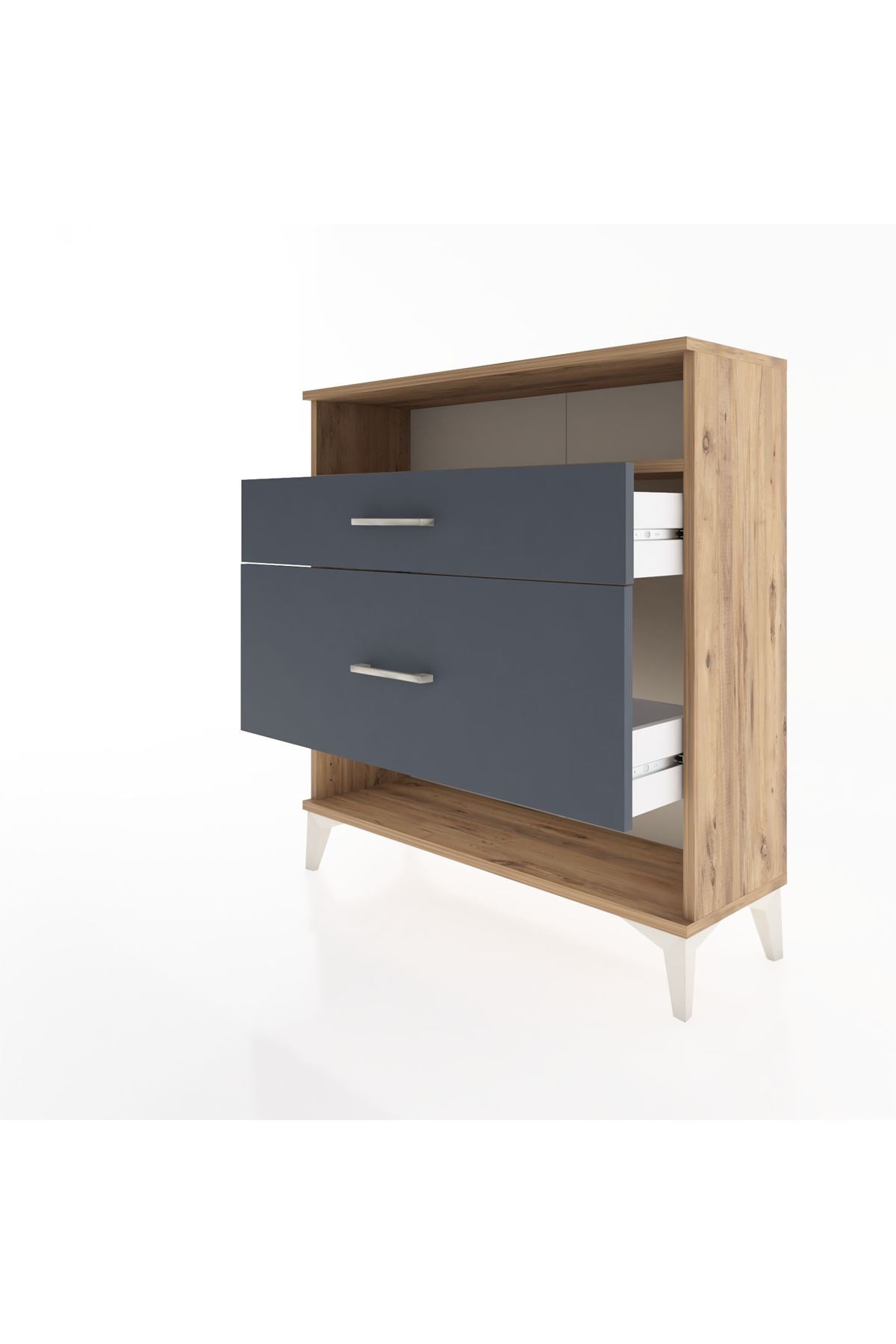 Arges Şifonyer Tek Raflı 2 Çekmeceli 88x30x96 Çam-Antrasit