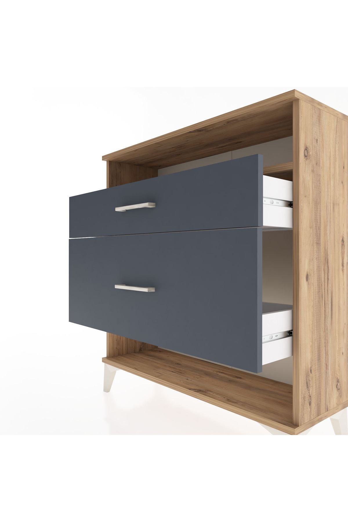 Arges Şifonyer Tek Raflı 2 Çekmeceli 88x30x96 Çam-Antrasit