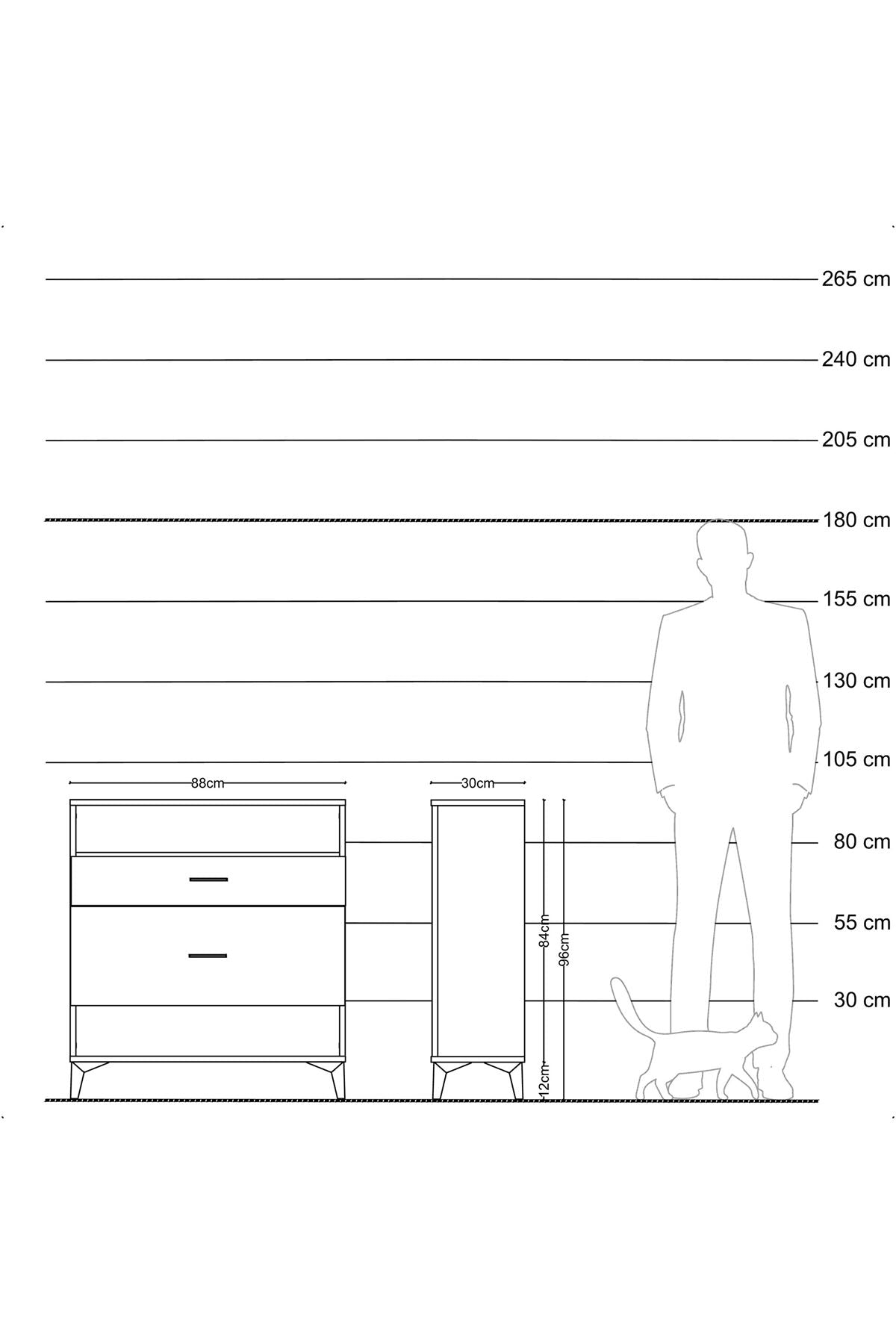 Arges Şifonyer Tek Raflı 2 Çekmeceli 88x30x96 Çam-Antrasit