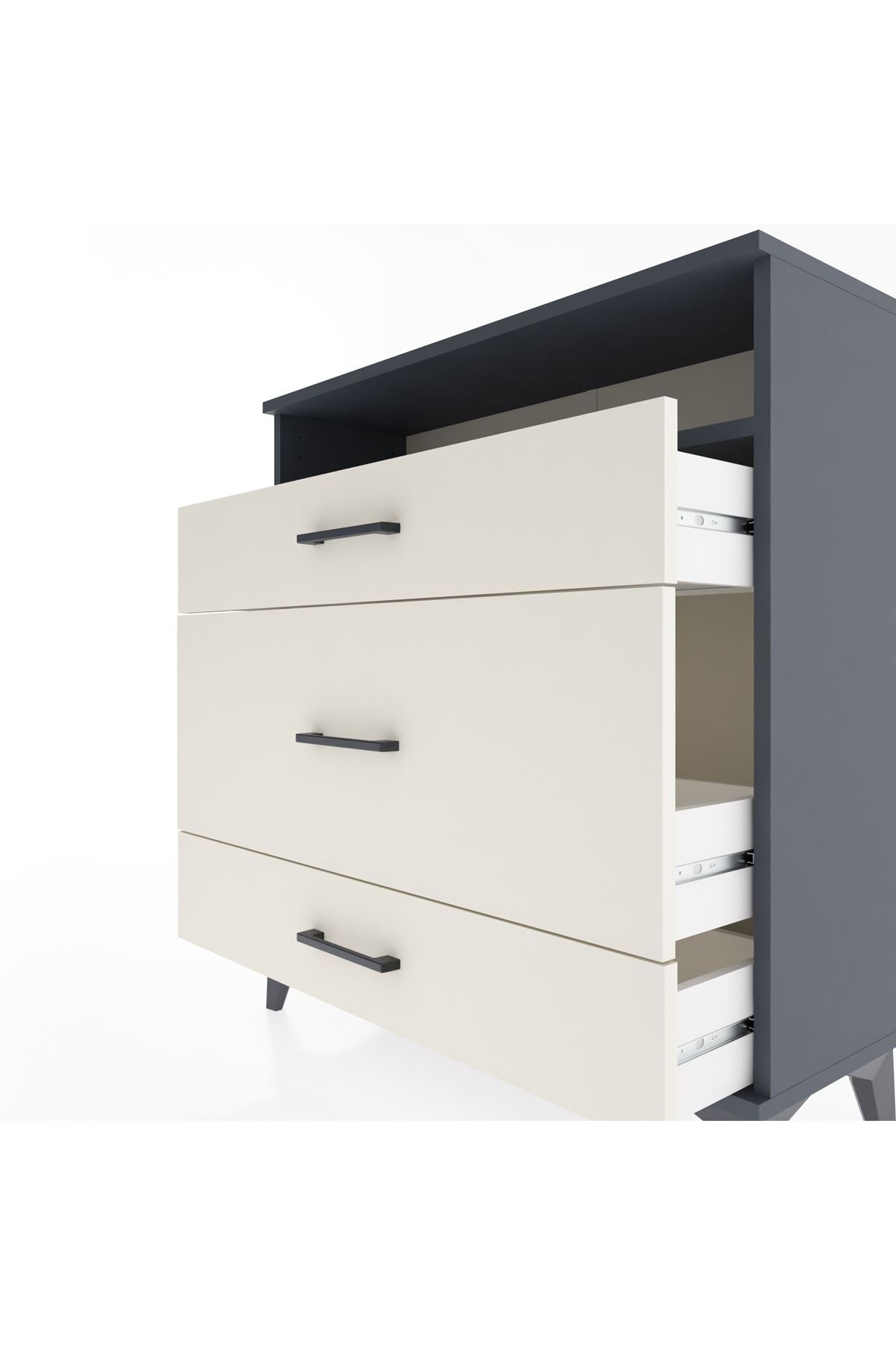 Arges Şifonyer Tek Raflı 3 Çekmeceli 88x30x96 Antrasit-Aytaşı