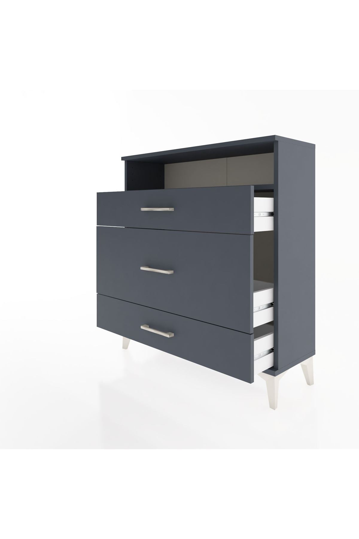 Arges Şifonyer Tek Raflı 3 Çekmeceli 88x30x96 Antrasit-Antrasit