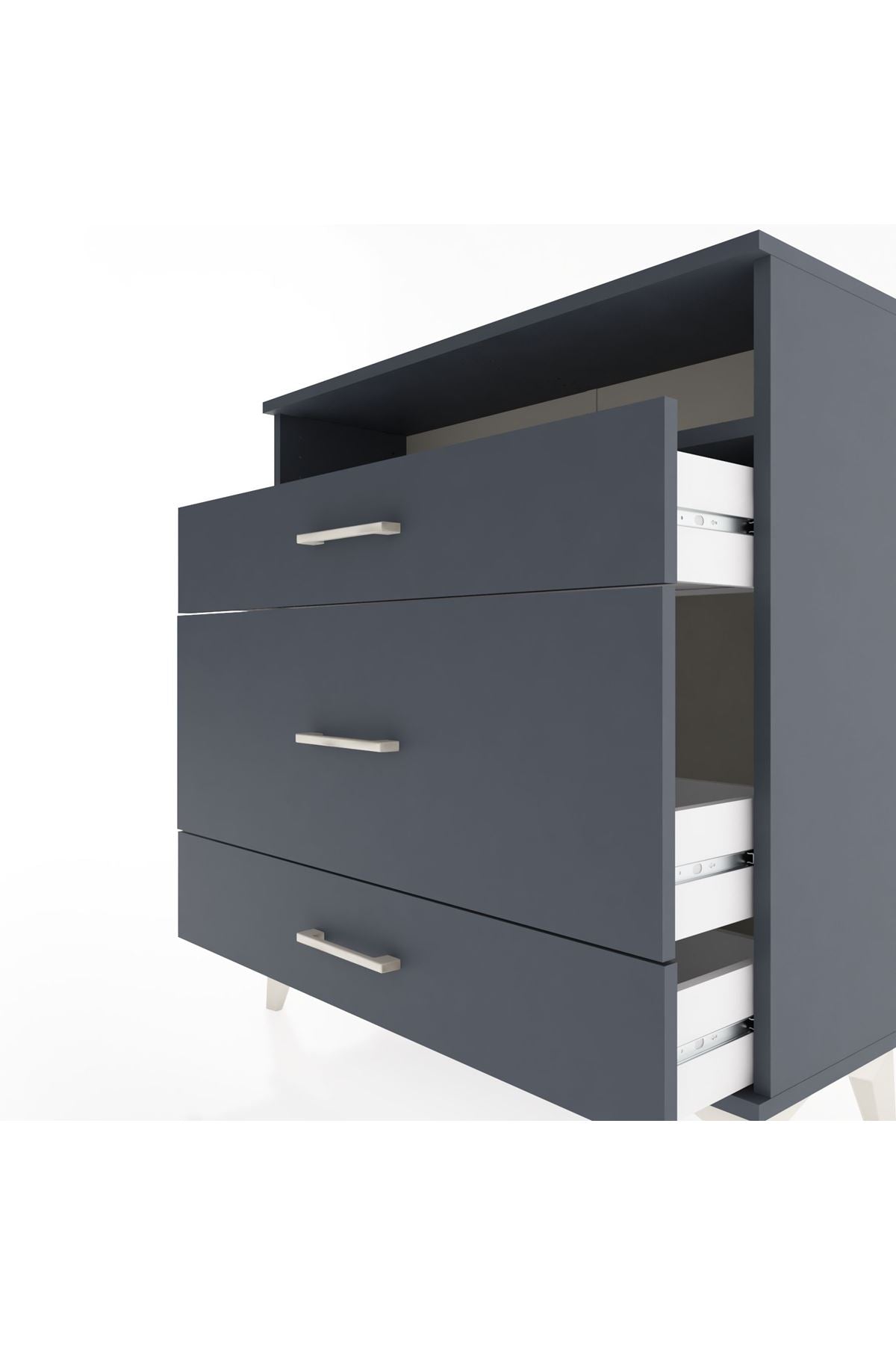 Arges Şifonyer Tek Raflı 3 Çekmeceli 88x30x96 Antrasit-Antrasit