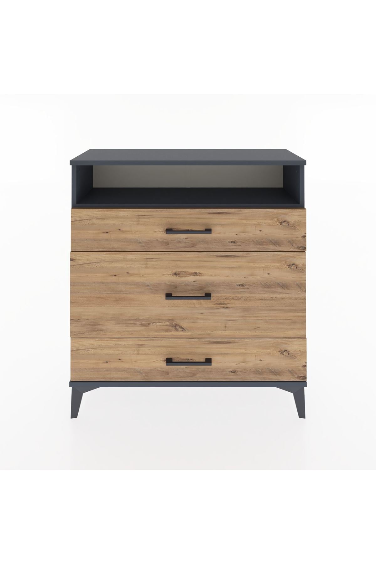 Arges Şifonyer Tek Raflı 3 Çekmeceli 88x30x96 Antrasit-Çam