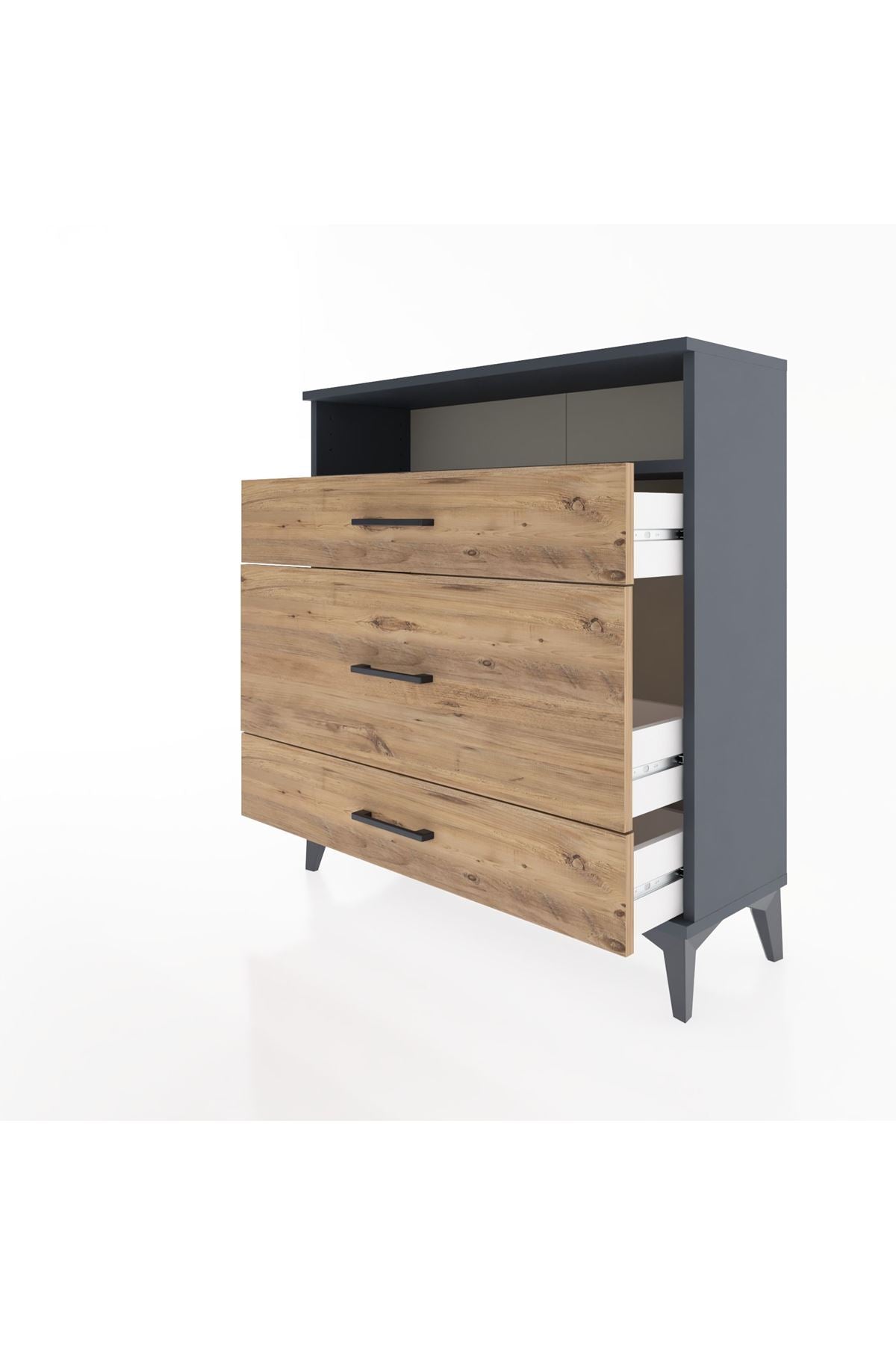 Arges Şifonyer Tek Raflı 3 Çekmeceli 88x30x96 Antrasit-Çam