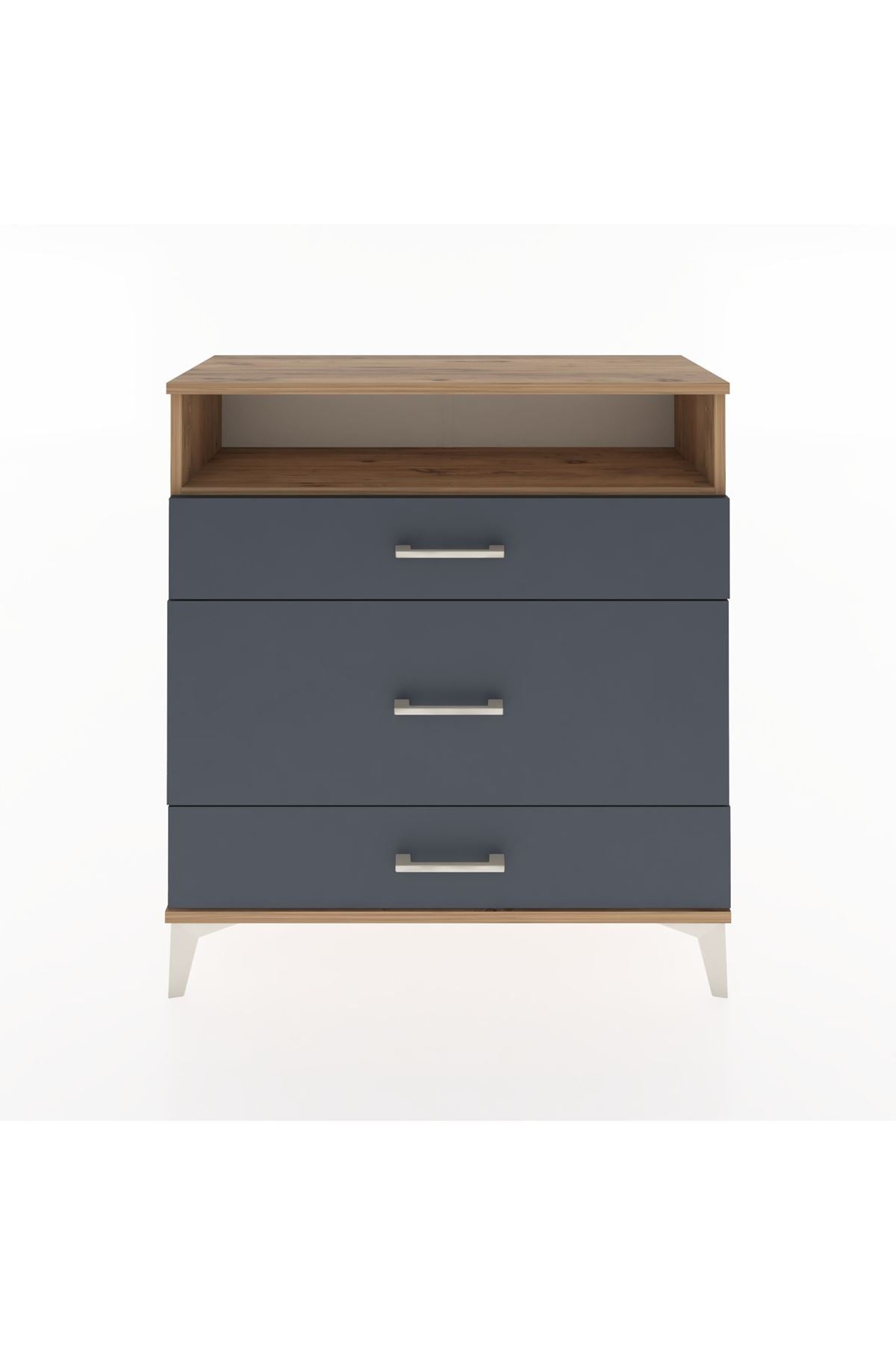 Arges Şifonyer Tek Raflı 3 Çekmeceli 88x30x96 Çam-Antrasit