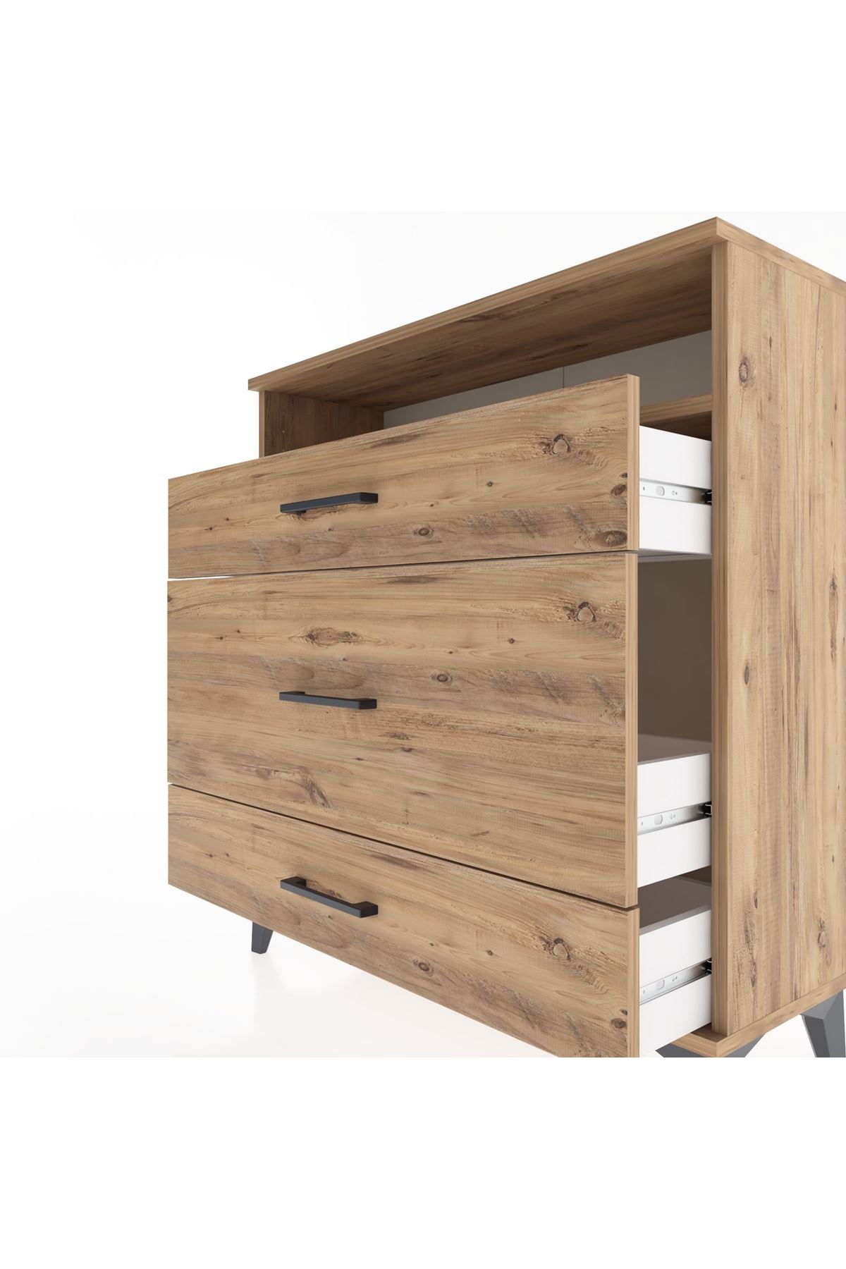 Arges Şifonyer Tek Raflı 3 Çekmeceli 88x30x96 Çam-Çam