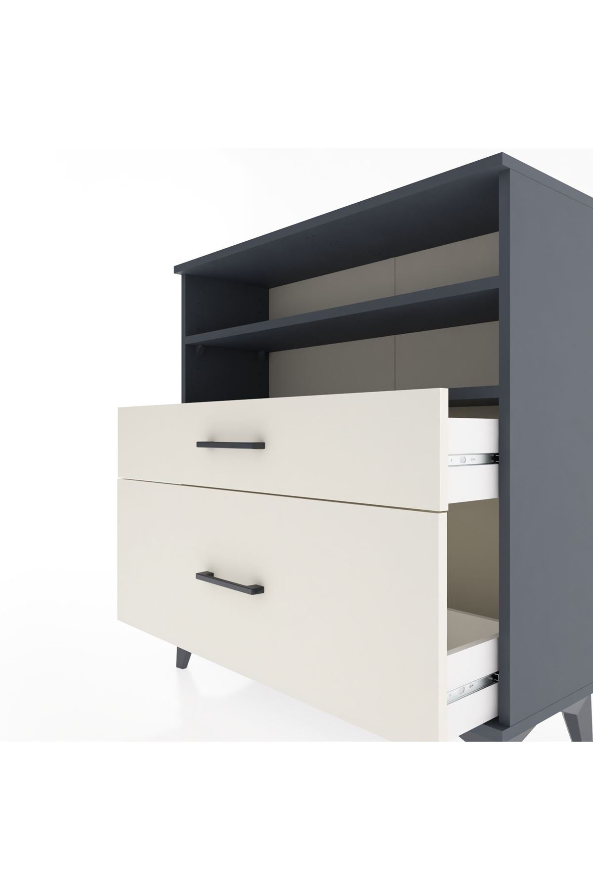 Arges Şifonyer 2 Raflı 2 Çekmeceli 88x30x96 Antrasit-Aytaşı