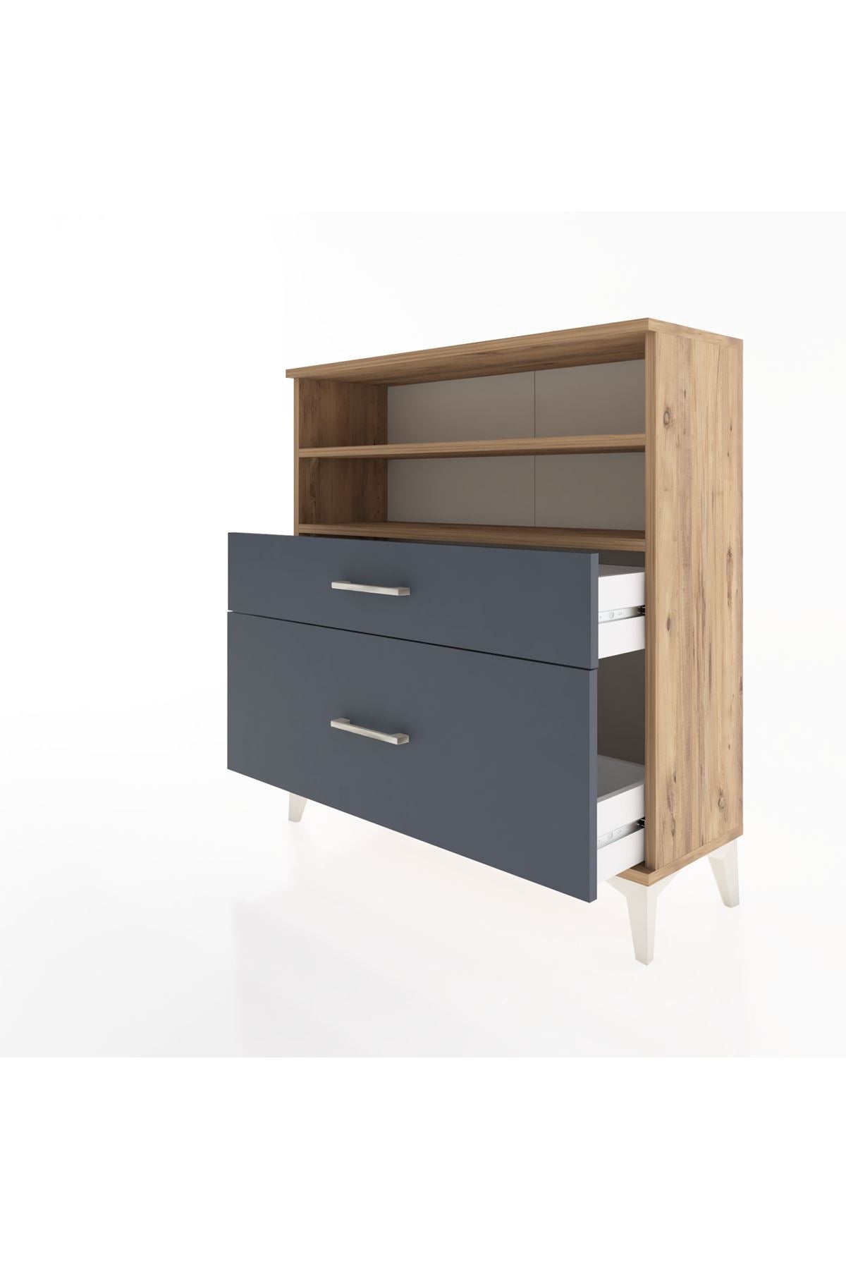 Arges Şifonyer 2 Raflı 2 Çekmeceli 88x30x96 Çam-Antrasit